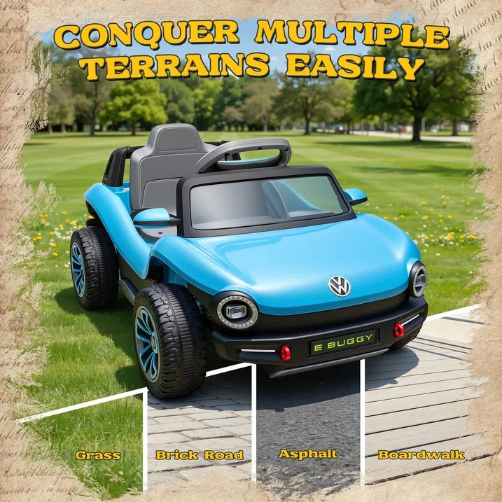 Volkswagen Beetle 12V Kids Ride On Car with Remote Control, Powered Electric Car for Kids, Ride On Toy with 4 Wheel Suspension, Bluetooth Music, LED Headlights, Cars for Kids Ages 3–5, Blue
