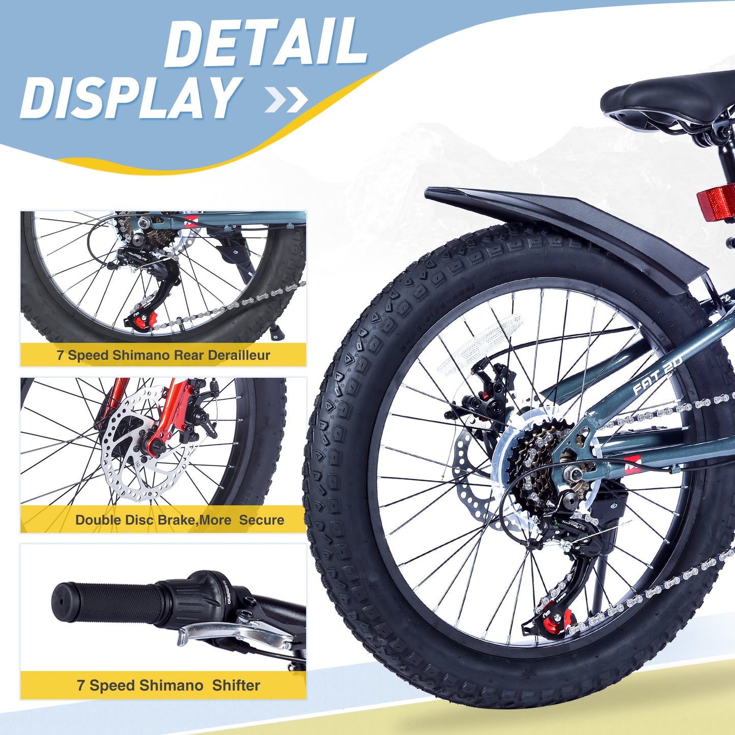 20 inch Kids Mountain Bikes for Boys Girls, 7 Speed Fat Tire Mountain Bicycle w/ Disc Brakes, Bike for kids Ages 5-12 Years Old, City Bikes Street Suit for Rider Height 44"-56", 85% assembled (Gray)