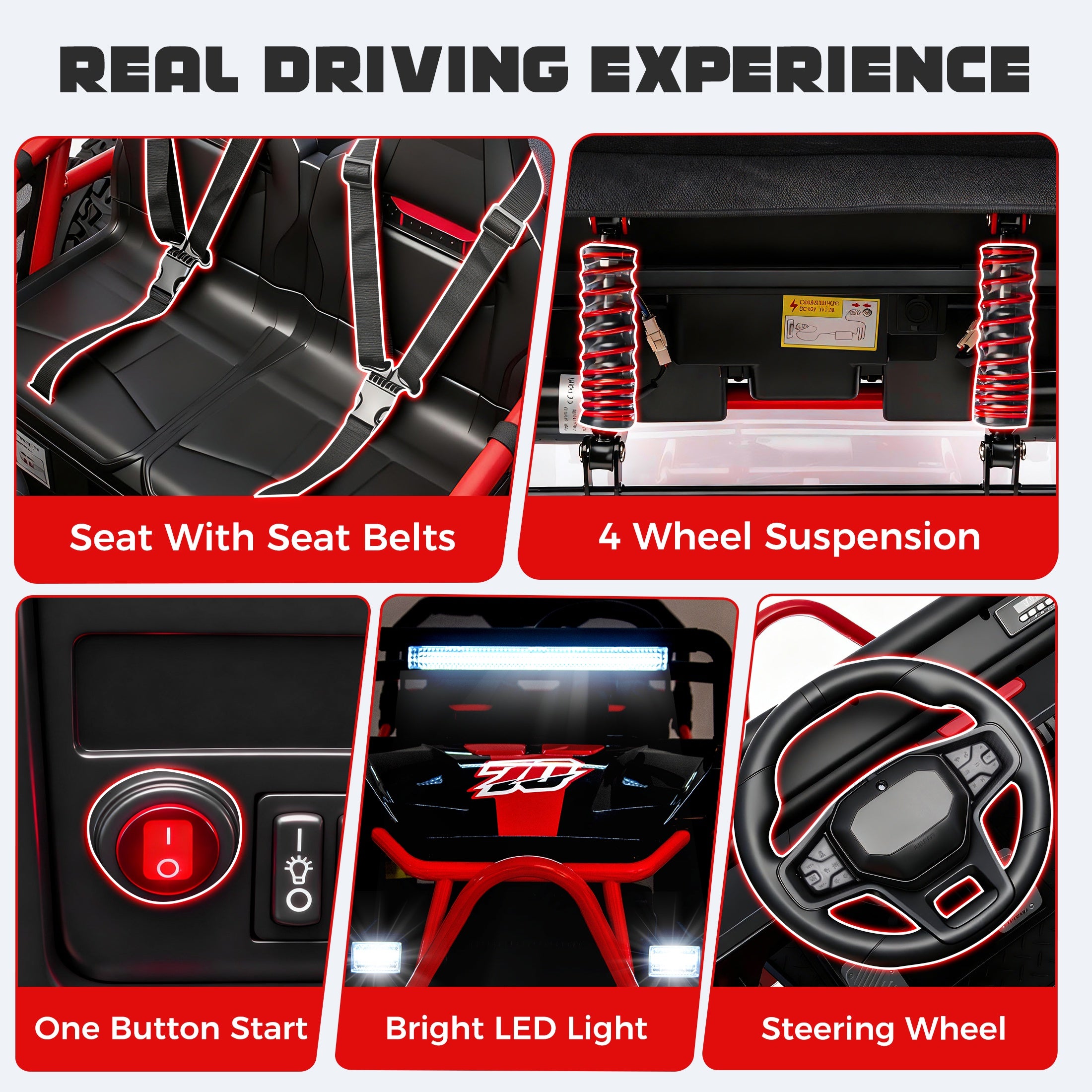 iYofe 36V Electric Ride on Car for Big Kids, Powered Ride on UTV Toys for Boys Girls Ages 6+, Kids Electric Vehicle with Bluetooth, Music, 4 Wheels Spring Suspension, without Remote Control, Red