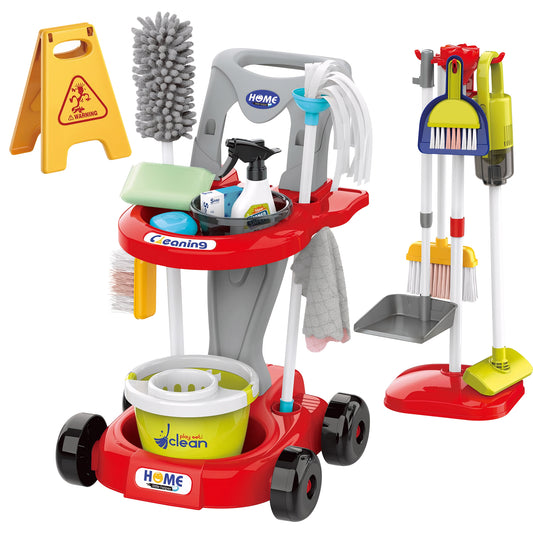 Kids Cleaning Set Toys 29PCS, Toddler Cleaning Set with Broom and Dustpan Set, Housekeeping Pretend Play Toys with Realistic Kids Vacuum, Duster, Brush, Rag, Toddler Girl Boy Gift, Red
