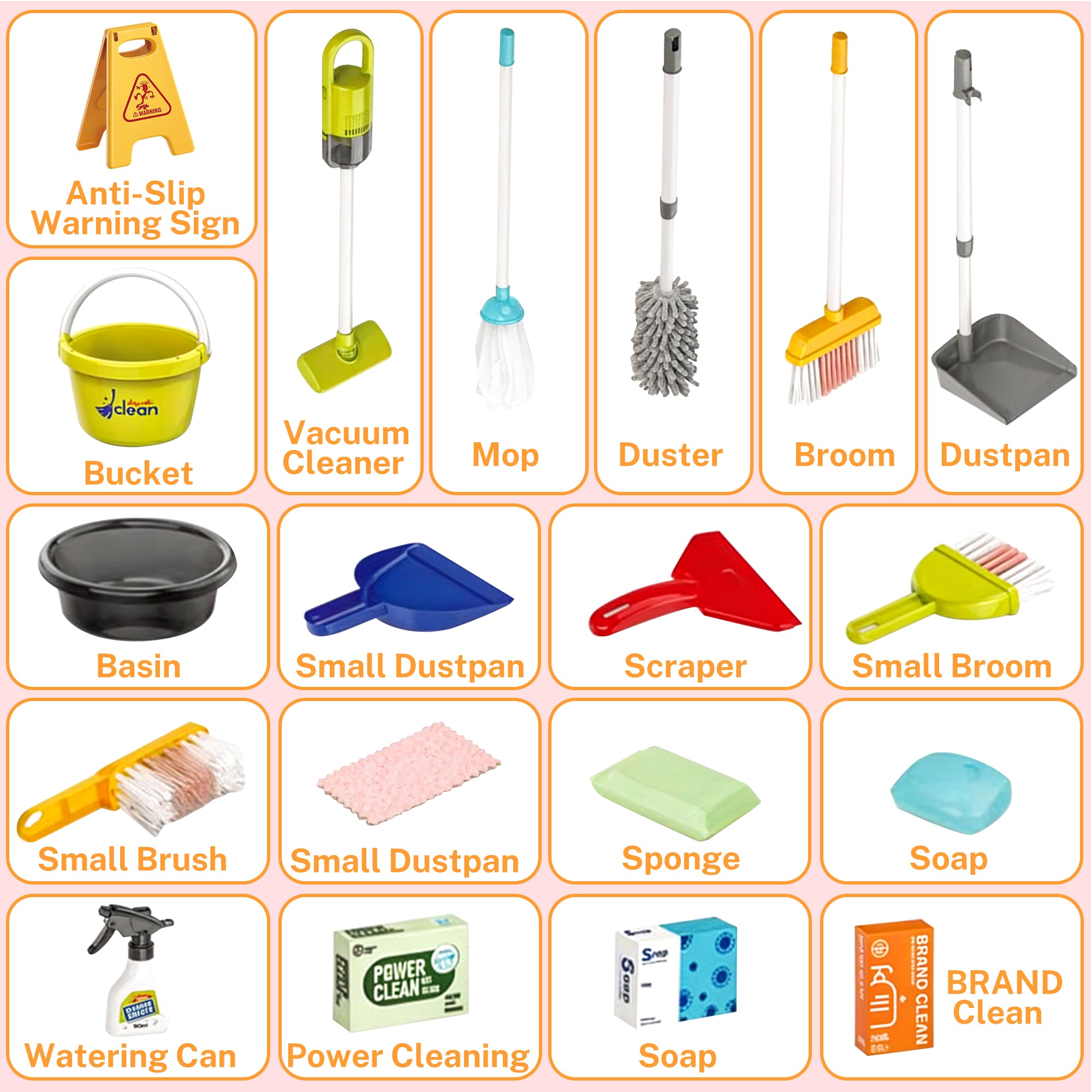 iYofe Kids Cleaning Set Toys 29PCS, Toddler Cleaning Set with Broom and Dustpan Set, Housekeeping Pretend Play Toys with Realistic Kids Vacuum, Duster, Brush, Rag, Toddler Girl Boy Gift, Red