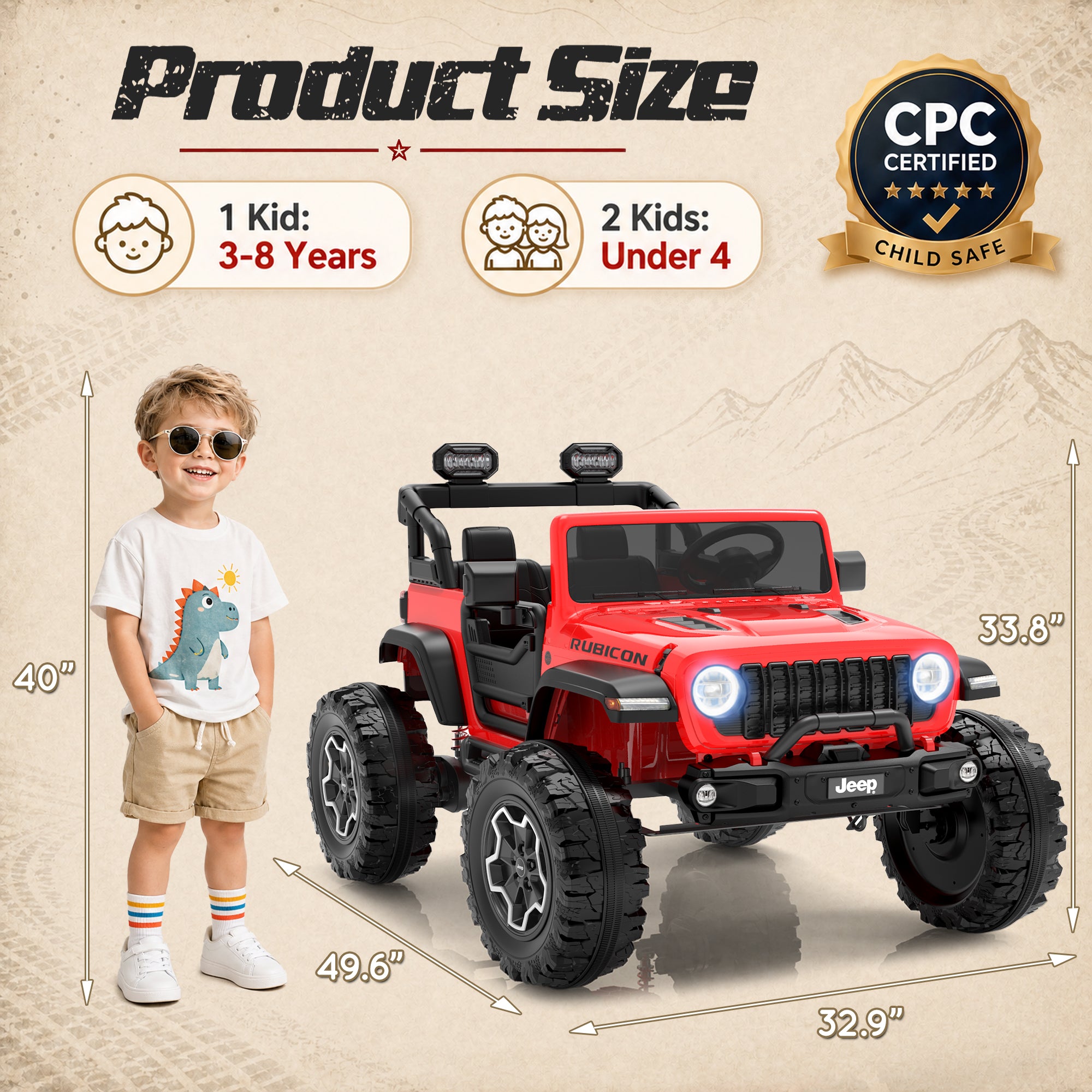 iYofe Jeep Wrangler Rubicon 24V 2 Seater Truck Powered Ride on with Remote Control&Bluetooth