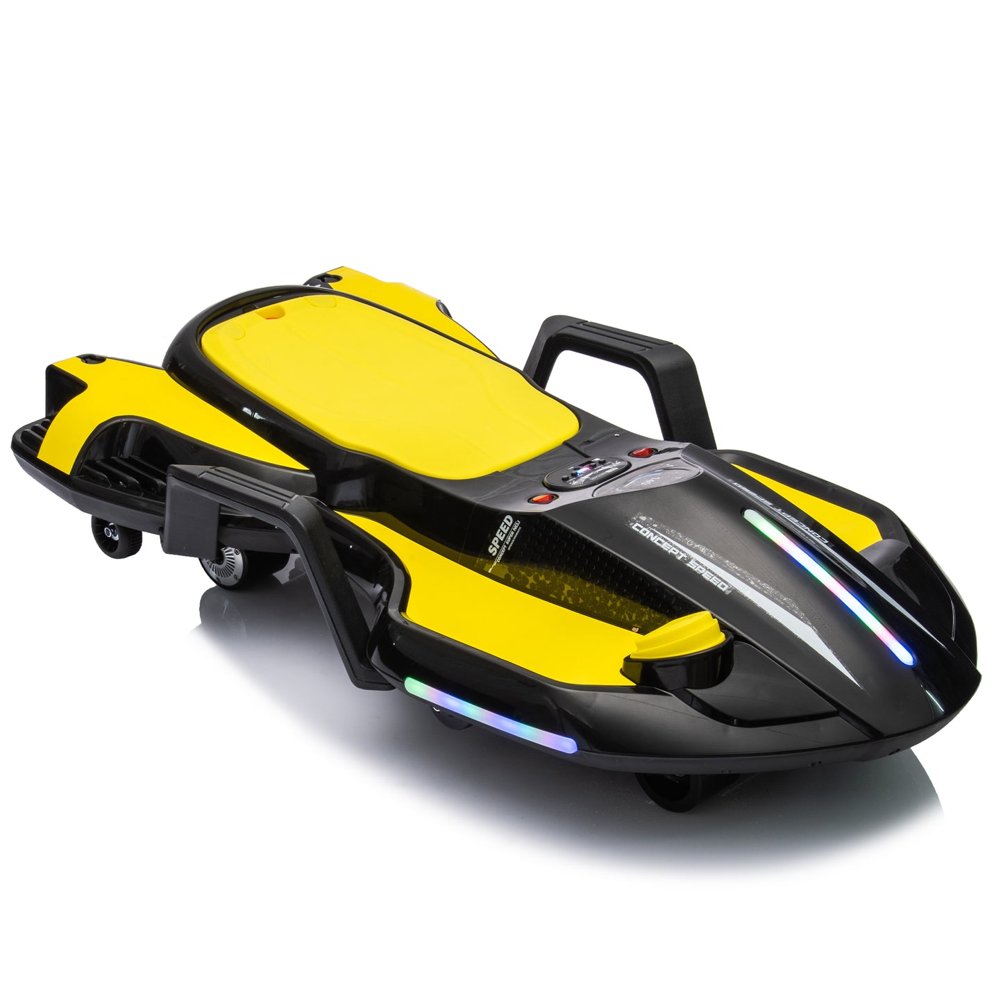 iYofe 24V Drift Cart 200W Kids' Electric Vehicles Child Ride On Toys for Age 6+ Boys and Girls with Helmet Knee Pads, Spray Function, Gravity Steering, Colorful Light, Music, Blue