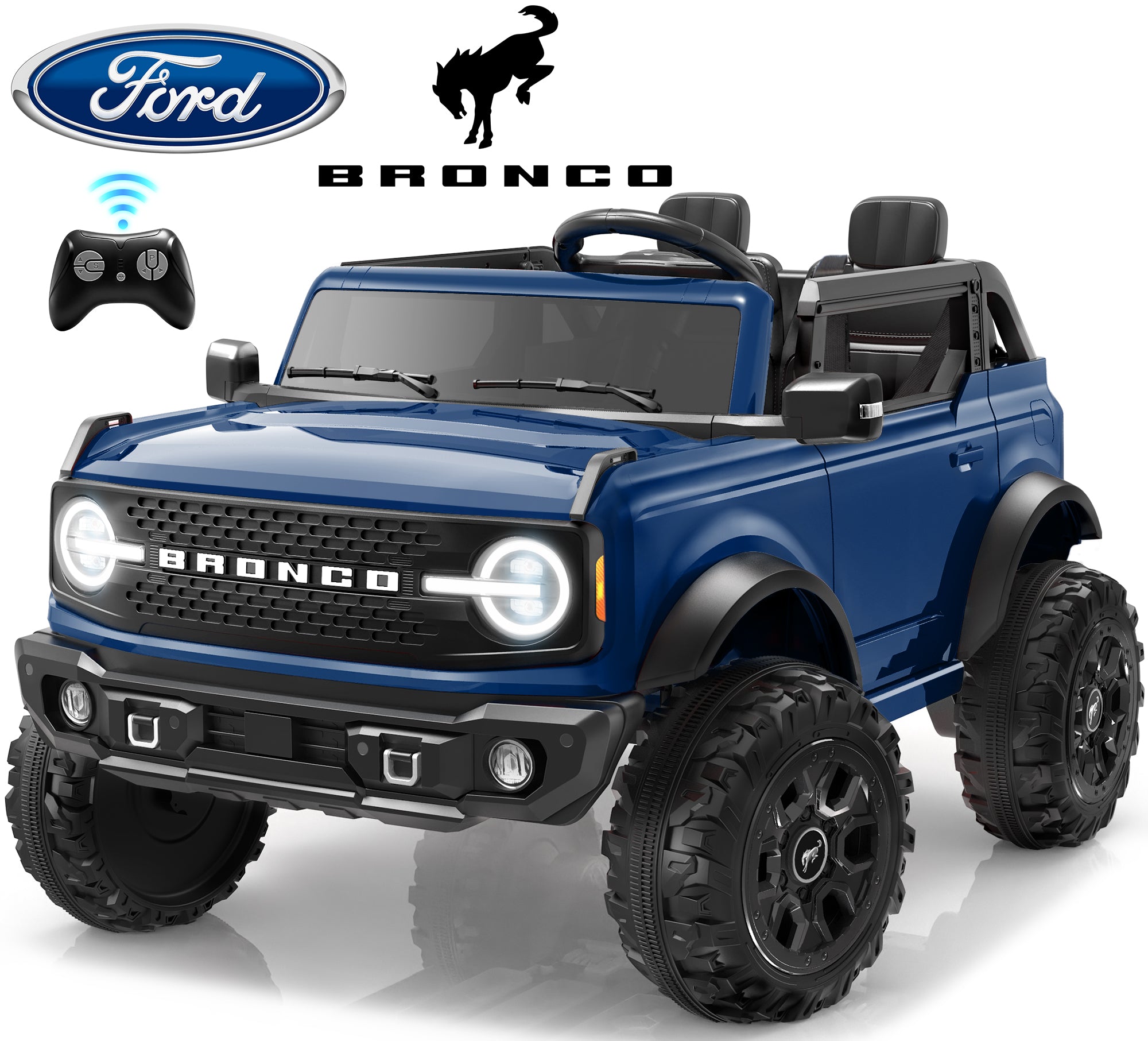 iYofe 24V Ride On Toys for Big Kids 2 Seat, Ford Bronco Base Powered Ride On Cars w/Remote Control, 4 Wheel Spring Suspension, Lights, Bluetooth, Kids Electric Car for Boys Girls Age 3-8, Pink