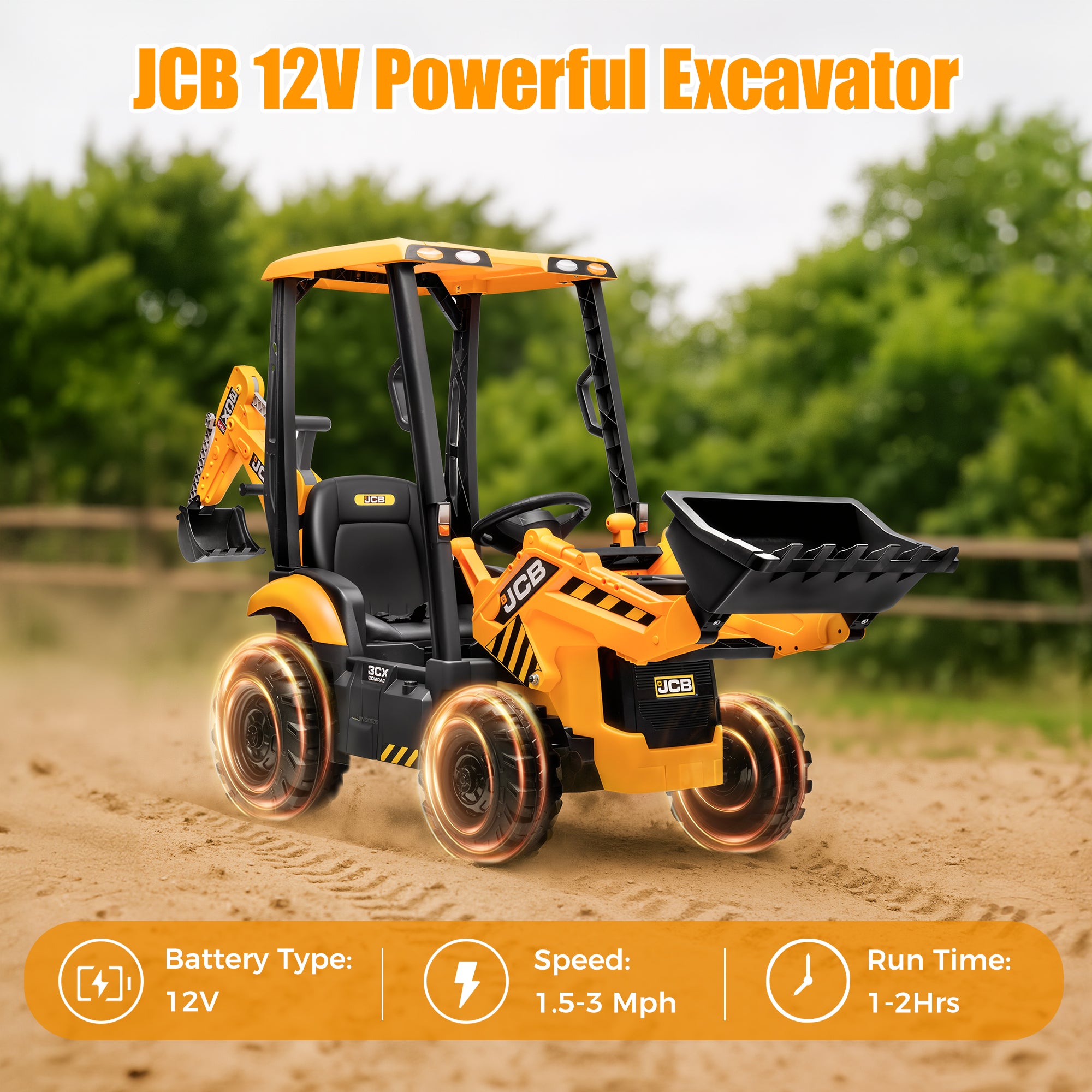 iYofe 12V Kids Ride on Excavator Digger Toy Cars, JCB Battery Powered Electric Tractor with Remote Control, Ride on Construction Truck w/ Shovel, Loader and Digger for 3-5 Boys Girls