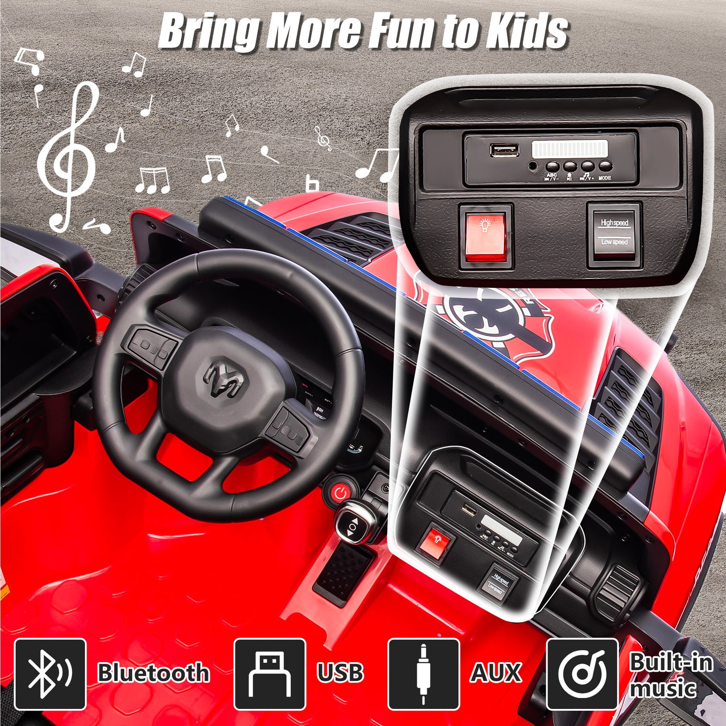 Ram Ride on Car Toys 2 Seater, 24V Ram 1500 Battery Powered Ride on Toy Truck with Remote Control, Electric Car for Kids Girls 3-8 w/ Bluetooth, Rear Storage Trunk, Safety Belt, 4 Wheelers