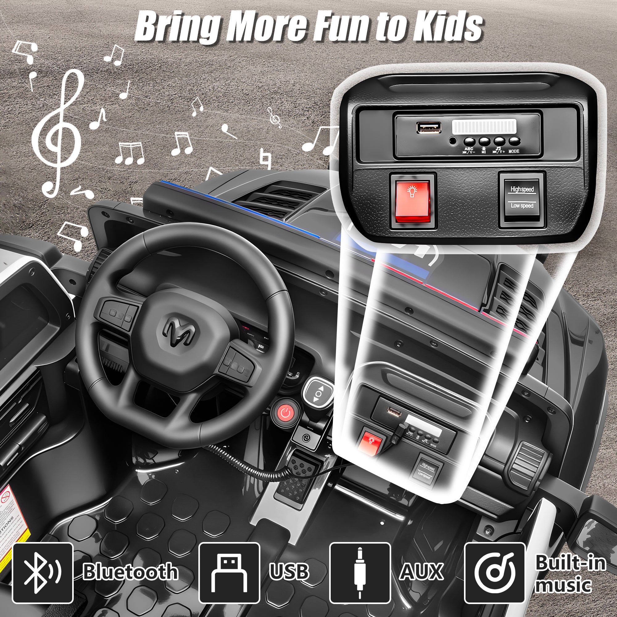 iYofe Ram 24V Ride on Car 2 Seater, Ram 1500 RHO Battery Powered Electric Car Truck with 4 Wheels, Ride on Toy with Remote Control for Big Kids Toddlers 3-8 Boys Girls, Bluetooth & Trunk