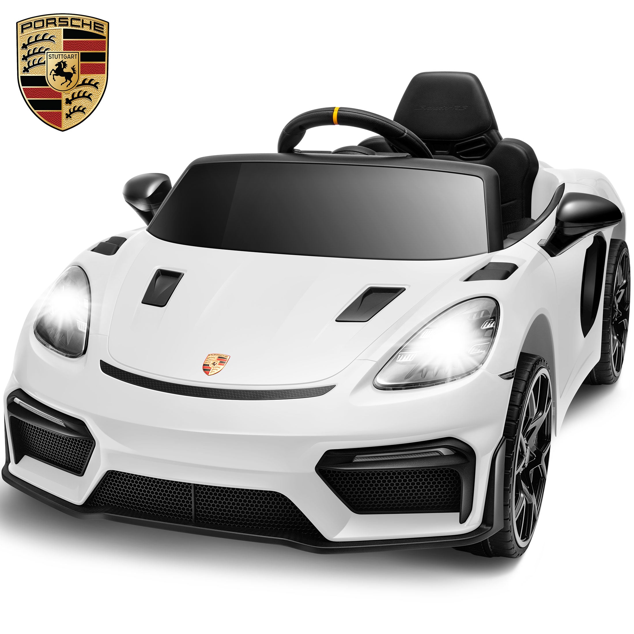 iYofe 12V Licensed Porsche Powered Ride On Car w/ Remote & Music, Ages 3+, White