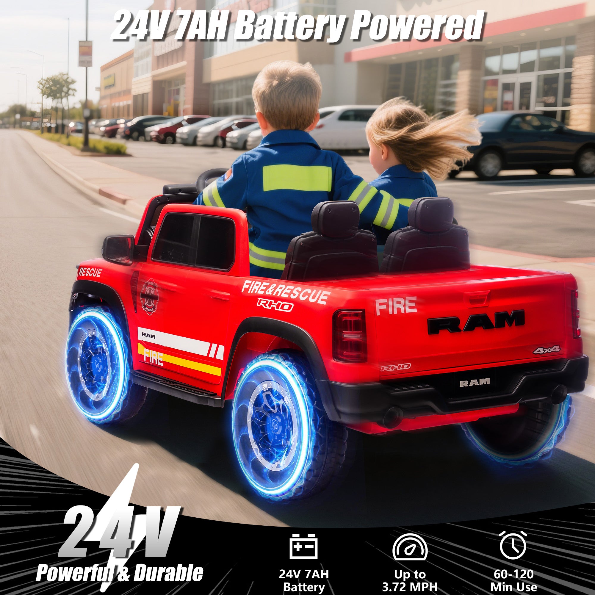 iYofe Ram 24V Ride on Car 2 Seater, Ram 1500 RHO Battery Powered Electric Car Truck with 4 Wheels, Ride on Toy with Remote Control for Big Kids Toddlers 3-8 Boys Girls, Bluetooth & Trunk