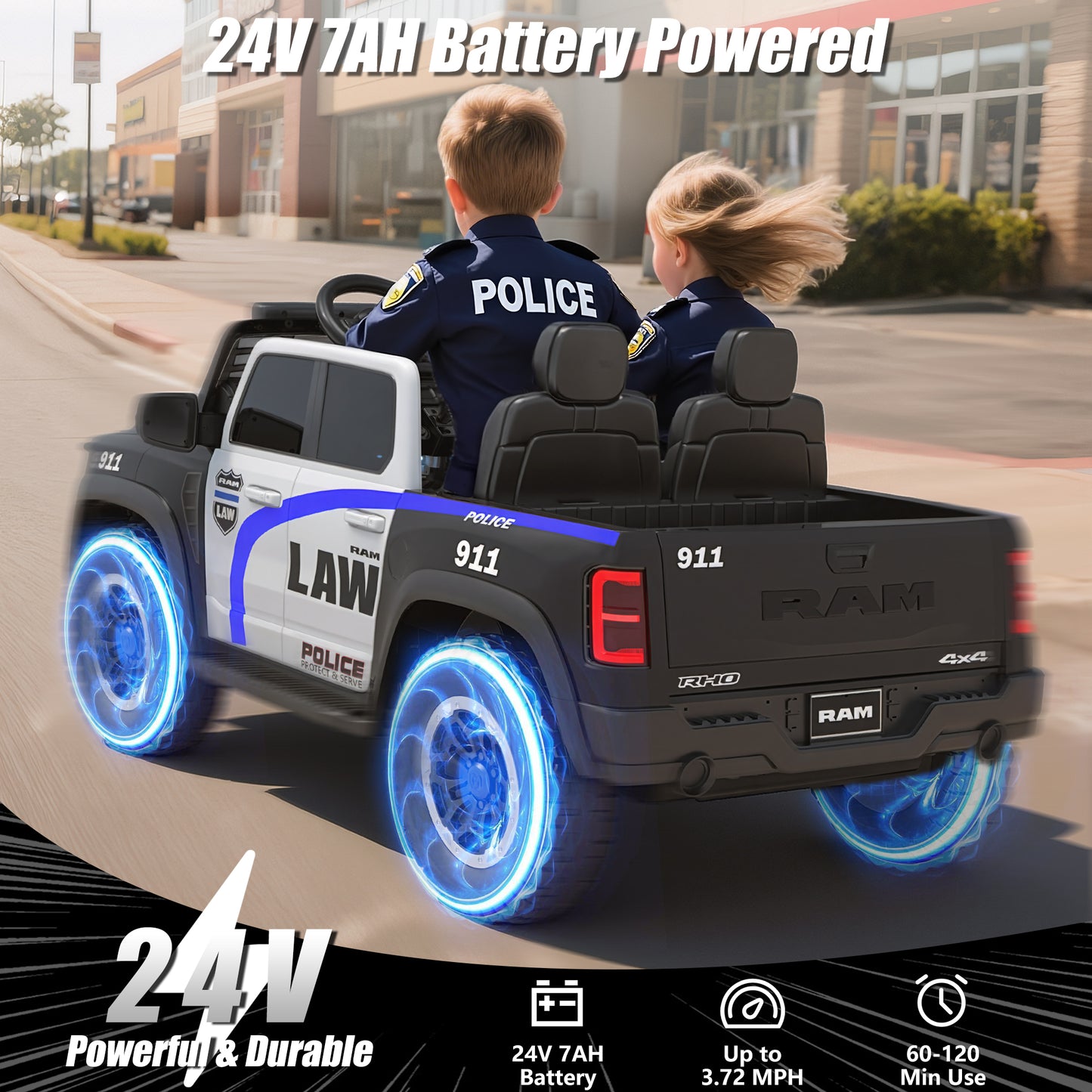Ram Ride on Car Toys 2 Seater, 24V Ram 1500 Battery Powered Ride on Toy Truck with Remote Control, Electric Car for Kids Girls 3-8 w/ Bluetooth, Rear Storage Trunk, Safety Belt, 4 Wheelers