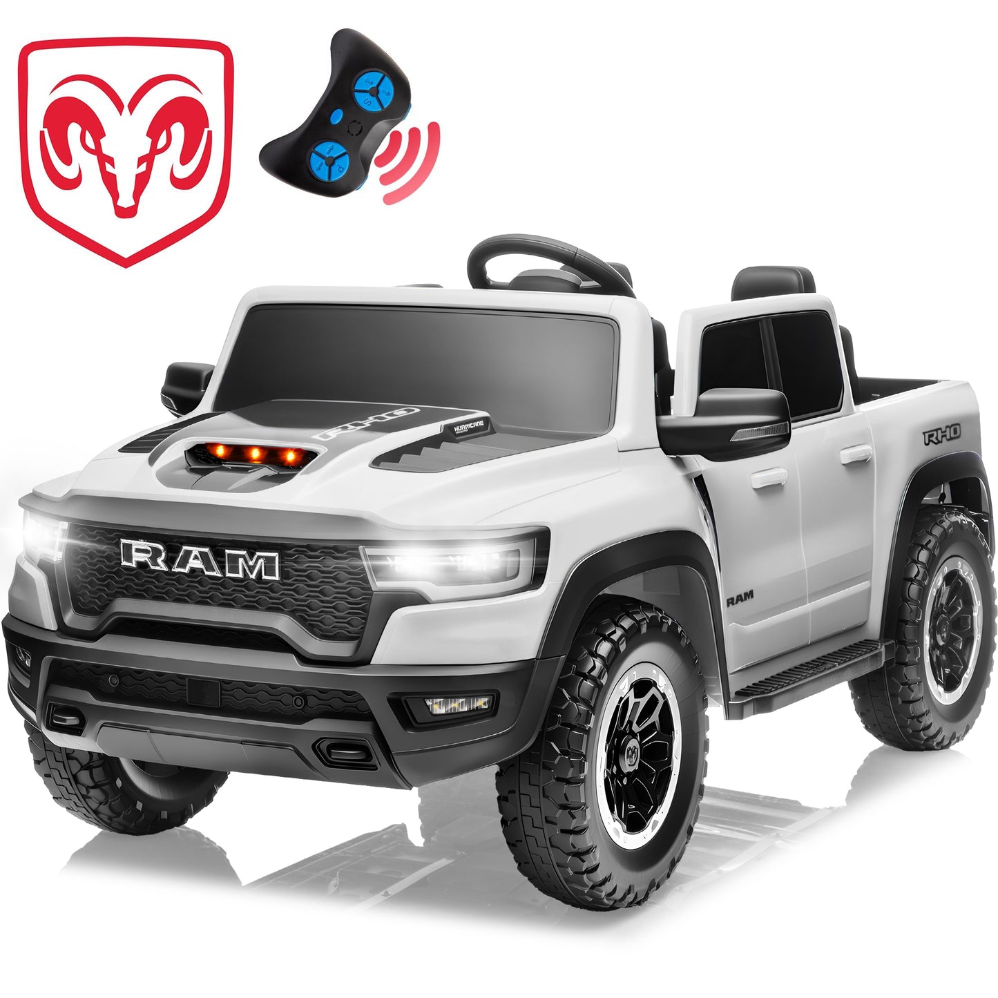 Ram Ride on Car Toys 2 Seater, 24V Ram 1500 Battery Powered Ride on Toy Truck with Remote Control, Electric Car for Kids Girls 3-8 w/ Bluetooth, Rear Storage Trunk, Safety Belt, 4 Wheelers