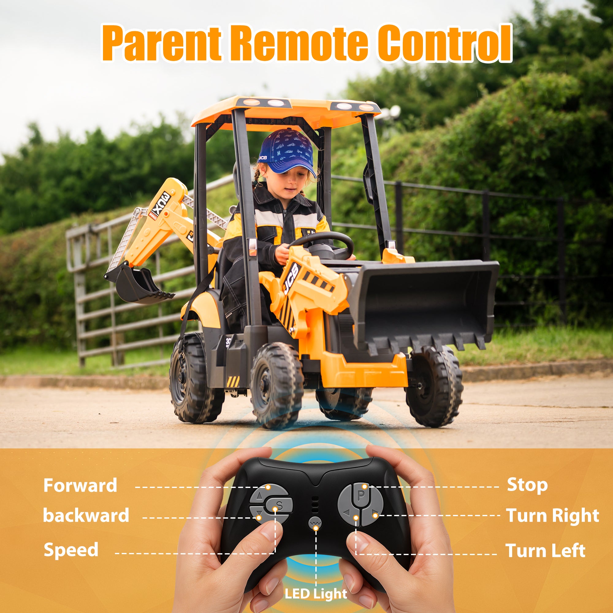 iYofe 12V Kids Ride on Excavator Digger Toy Cars, JCB Battery Powered Electric Tractor with Remote Control, Ride on Construction Truck w/ Shovel, Loader and Digger for 3-5 Boys Girls