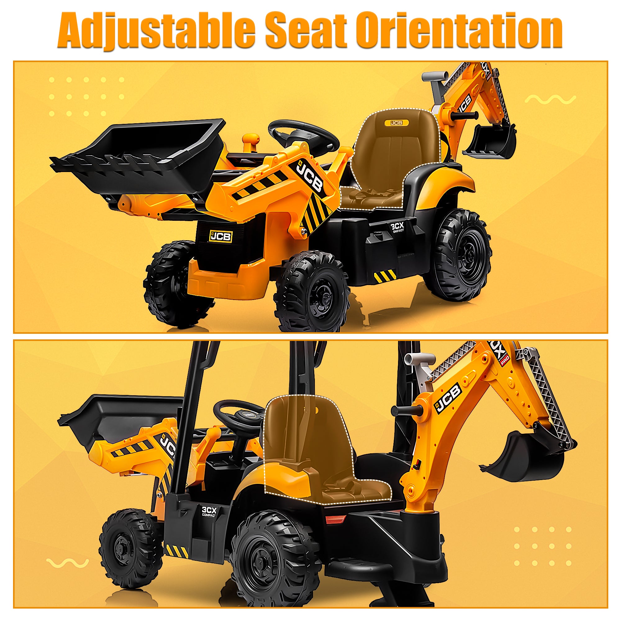 iYofe 12V Kids Ride on Excavator Digger Toy Cars, JCB Battery Powered Electric Tractor with Remote Control, Ride on Construction Truck w/ Shovel, Loader and Digger for 3-5 Boys Girls