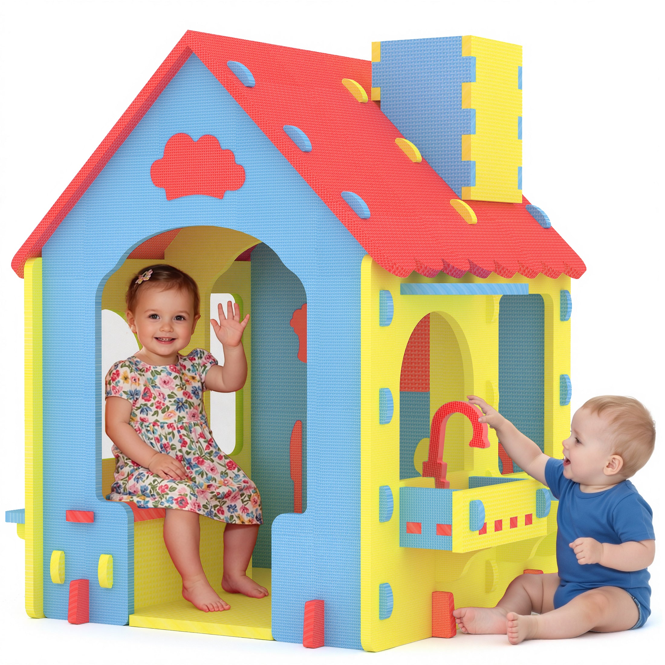 iYofe Playhouse for Kids Toddlers, Indoor & Outdoor PlayHouse, EVA Play Houses with Pretend Kitchen/Food/Cookware Set/Chair, Girls Boys Pretend Play Toy Gift, Screwless Easy Assembly