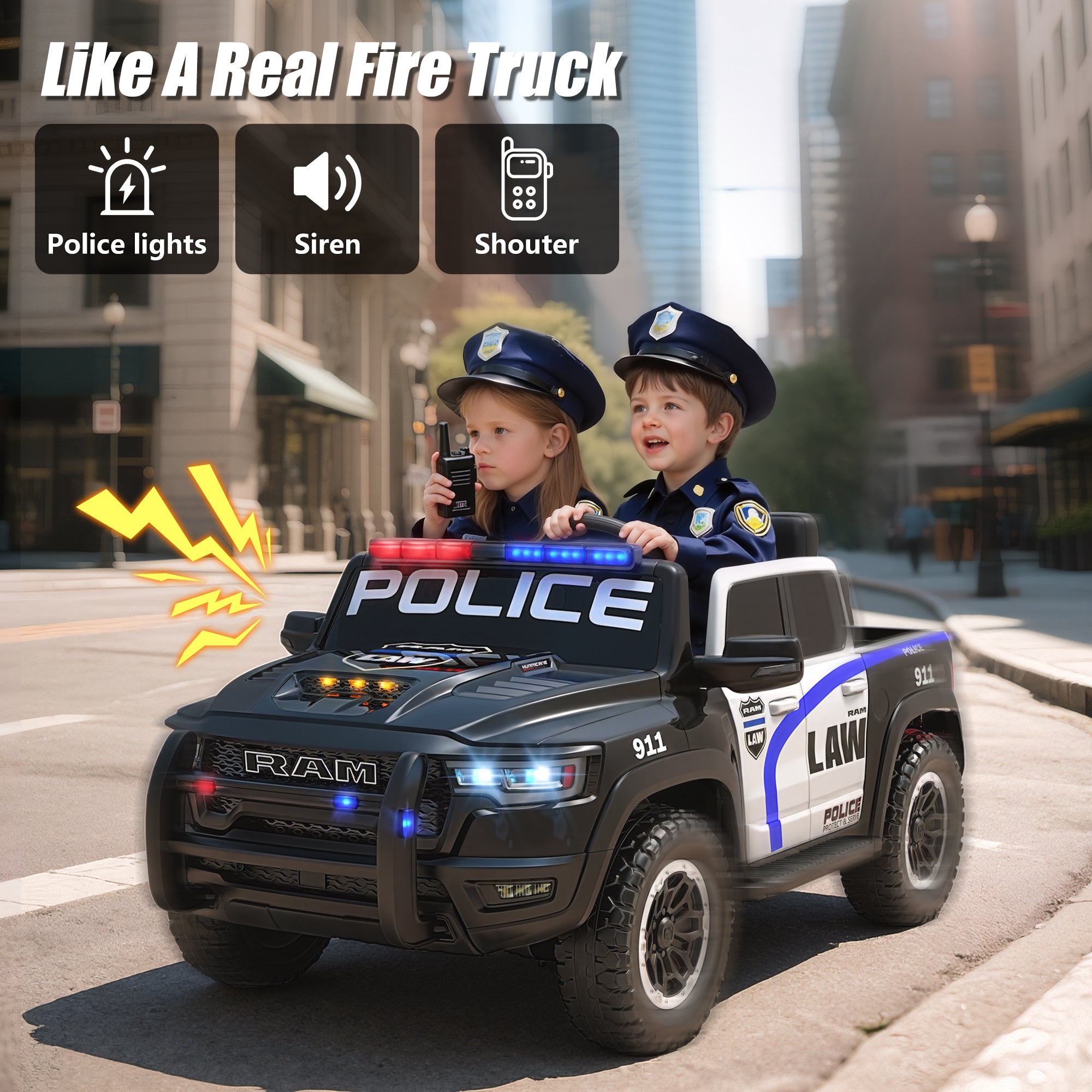 iYofe Ram 24V Ride on Car 2 Seater, Ram 1500 RHO Battery Powered Electric Car Truck with 4 Wheels, Ride on Toy with Remote Control for Big Kids Toddlers 3-8 Boys Girls, Bluetooth & Trunk