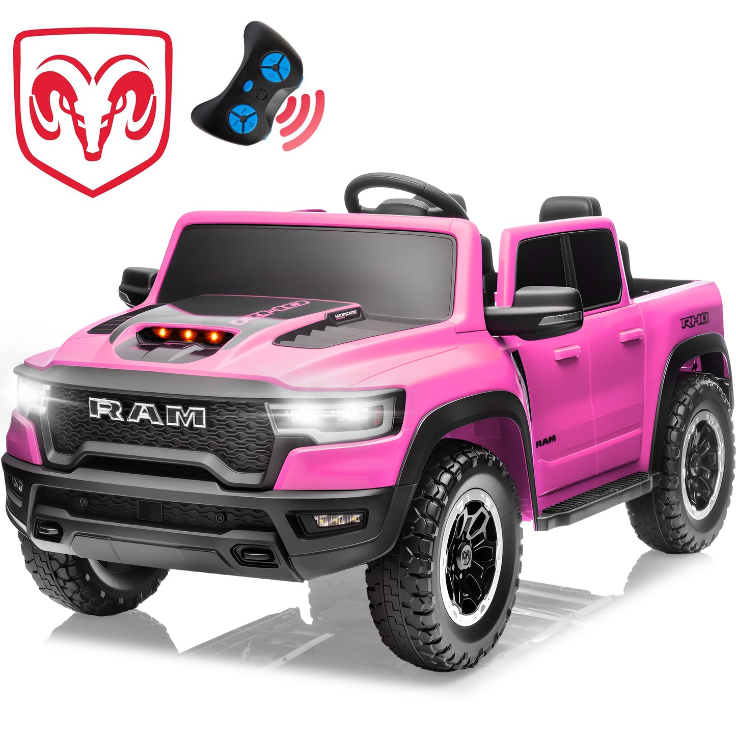 Ram Ride on Car Toys 2 Seater, 24V Ram 1500 Battery Powered Ride on Toy Truck with Remote Control, Electric Car for Kids Girls 3-8 w/ Bluetooth, Rear Storage Trunk, Safety Belt, 4 Wheelers
