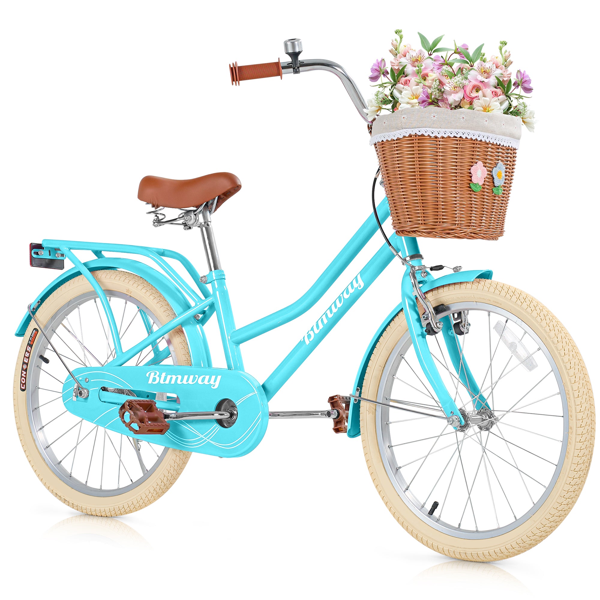 iYofe Girls Bike 20inch with Basket and Backseat, Kids Bicycle for 7-10 Years Old, Single Speed
