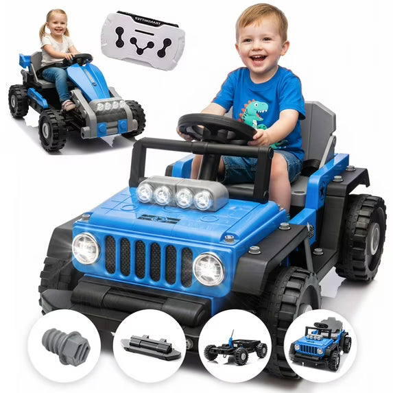 2-In-1 12V Kids Ride On Building Block Cars with Remote Control, Electric Truck Car/Kart-Switch Freely, Toddler Car with Multifunctional Control Panel, Toys Gift for Boys Girls 2-4