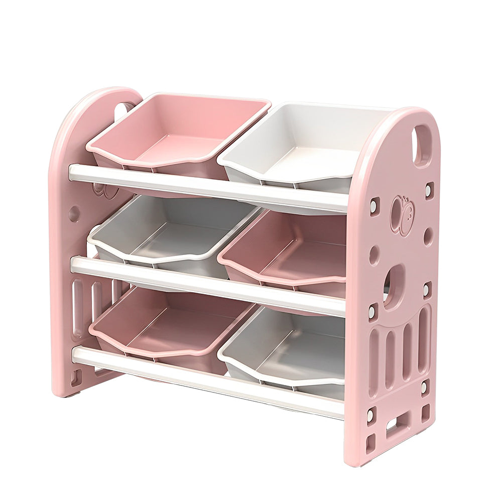 Toy Storage Organizer with 6 Bins, Multi-Functional Nursery Organizer Furniture Set, Storage Cabinet Unit with HDPE Shelf and Bins for Playroom, Bedroom, Living Room, Pink