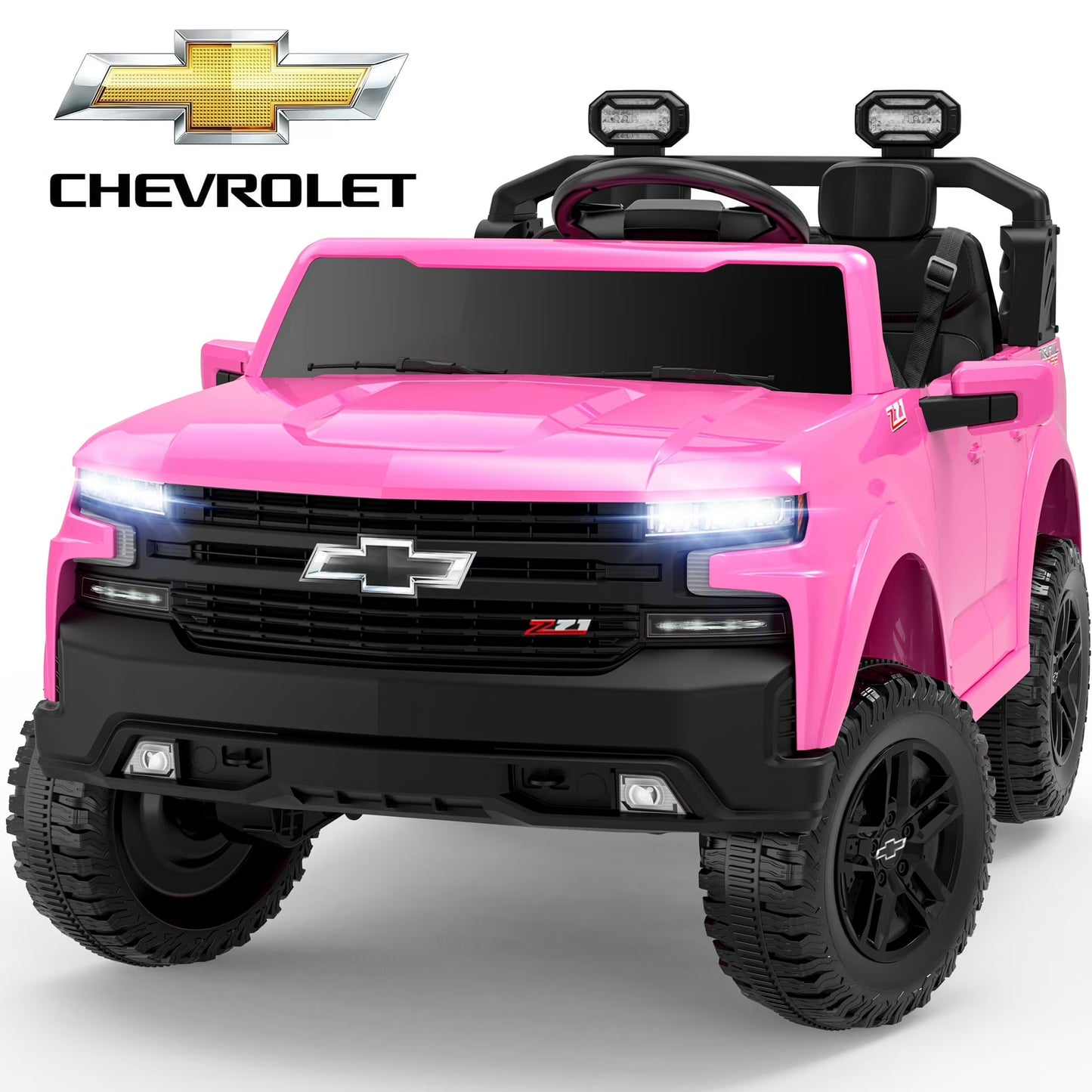 Chevrolet Silverado 24V Powered Ride on Cars for Kids, Extra large Real 2 Seat Ride on Toys with Remote Control, LED Light, MP3 Player, Electric Vehicles Ride on Truck for Boys Girls Gifts, Black