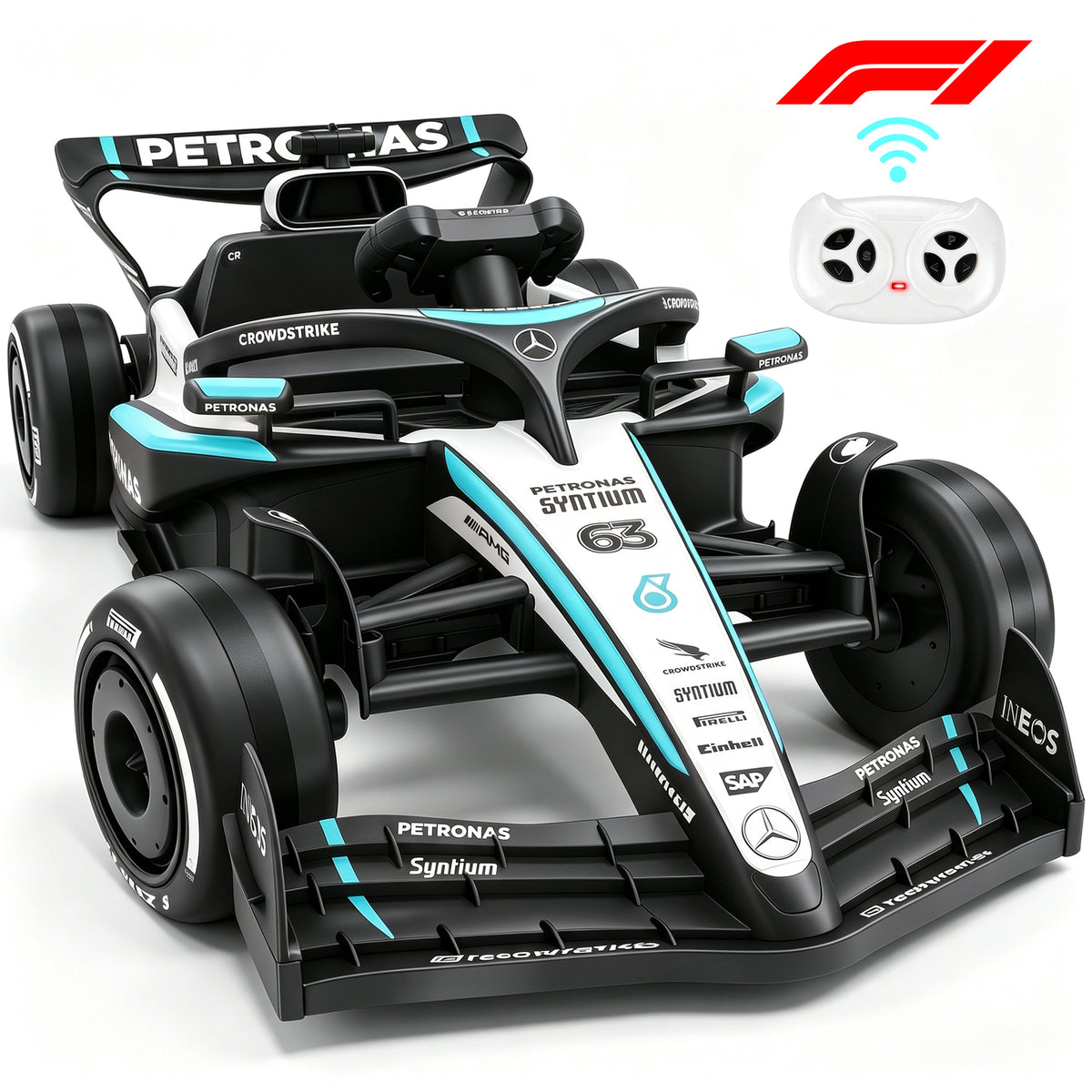 Mercedes-Benz F1 W16 24V Ride On for Kids Ages 3-8, iYofe Lithium Battery Powered Racing Go Kart w/Remote Control, Dual Motor Powered Ride On Car with Rear-Wheels Suspension, Lights, Music