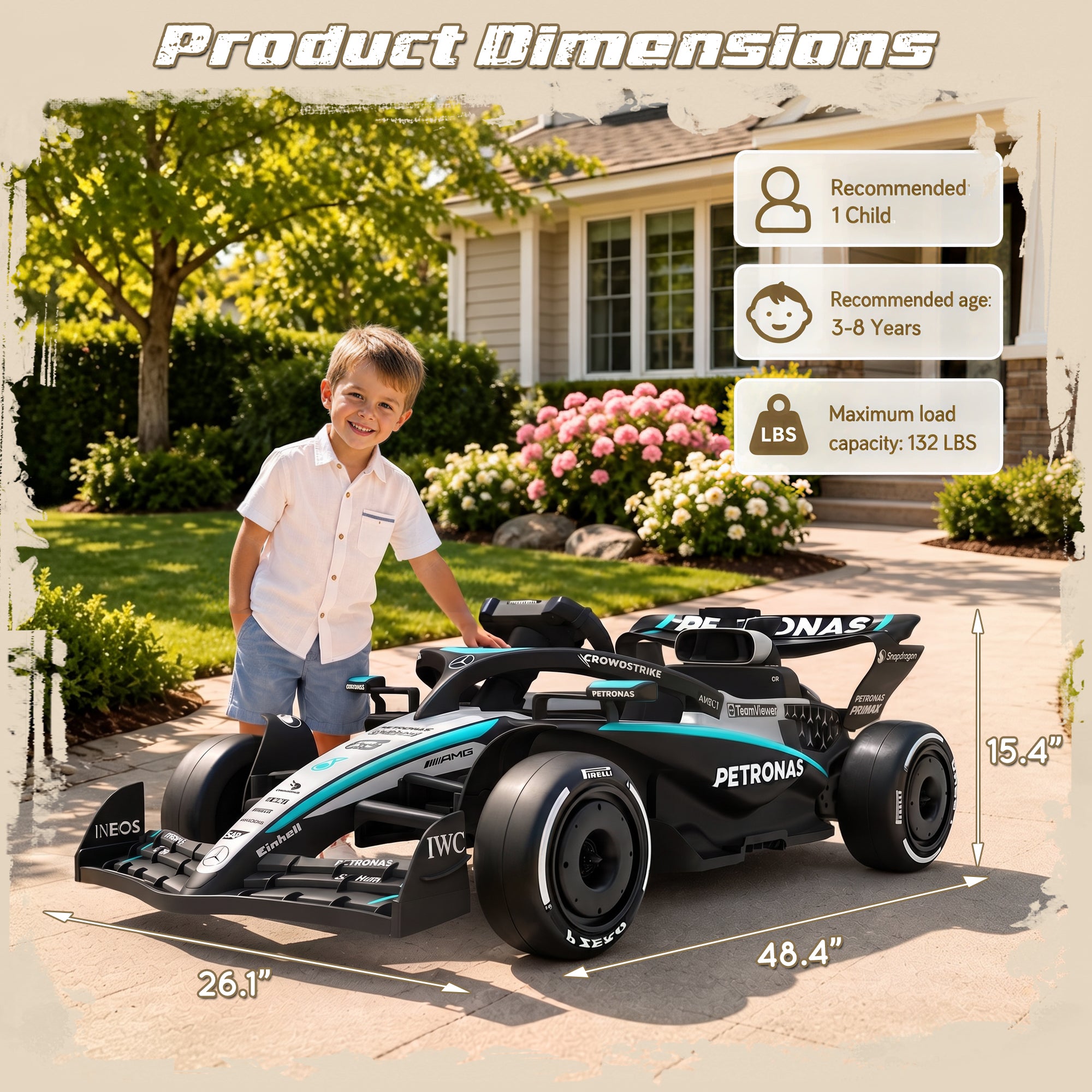 Mercedes-Benz F1 W16 24V Ride On for Kids Ages 3-8, iYofe Lithium Battery Powered Racing Go Kart w/Remote Control, Dual Motor Powered Ride On Car with Rear-Wheels Suspension, Lights, Music