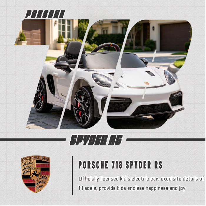 iYofe 12V Licensed Porsche Powered Ride On Car w/ Remote & Music, Ages 3+, White