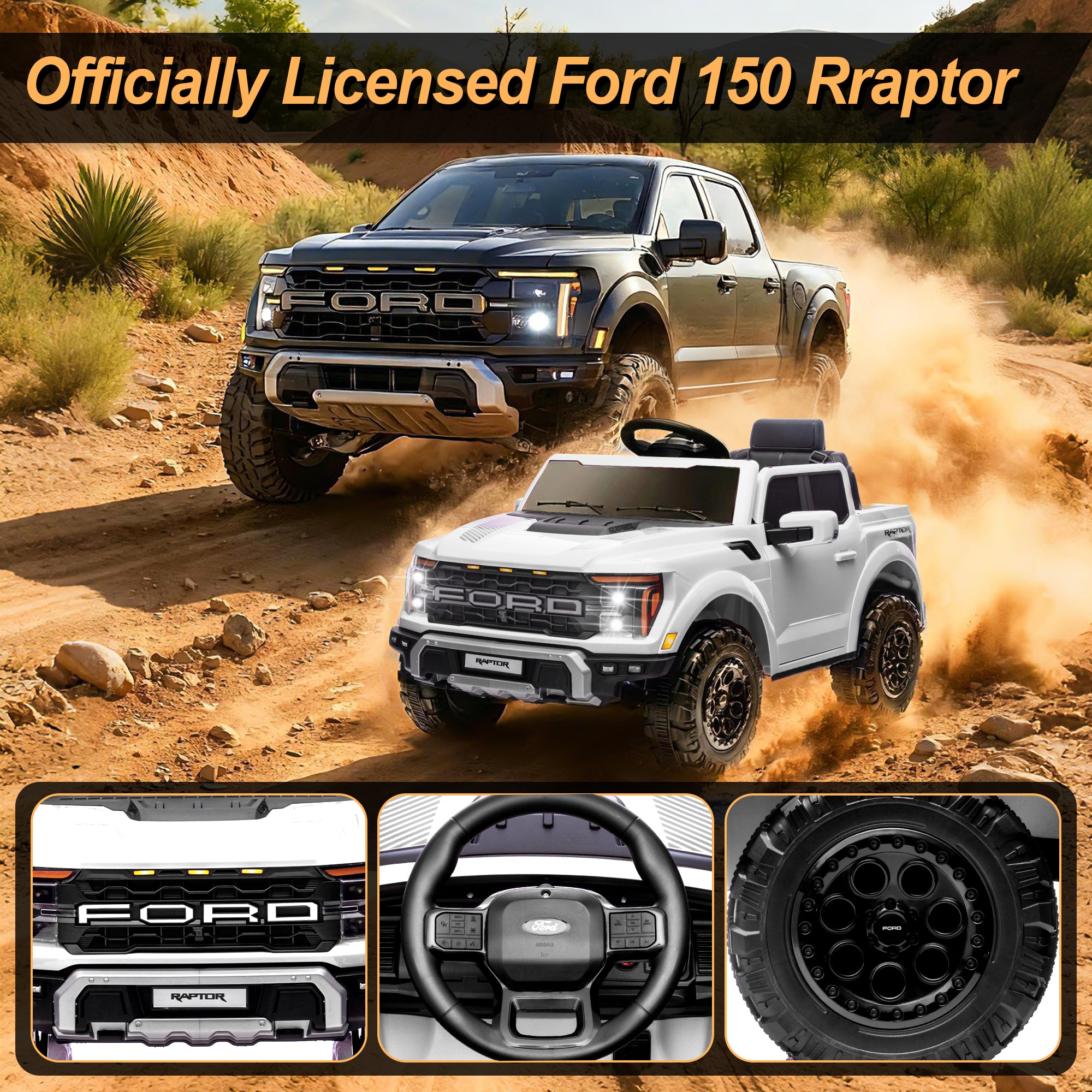 iYofe Ford Ride on Cars, 12V Ford F150 Raptor Powered Ride on Toys with Remote Control, Electric Car for Kids with Bluetooth/FM/Trunk, 4 Wheelers Truck for Toddlers Boys Girls Ages 3-6