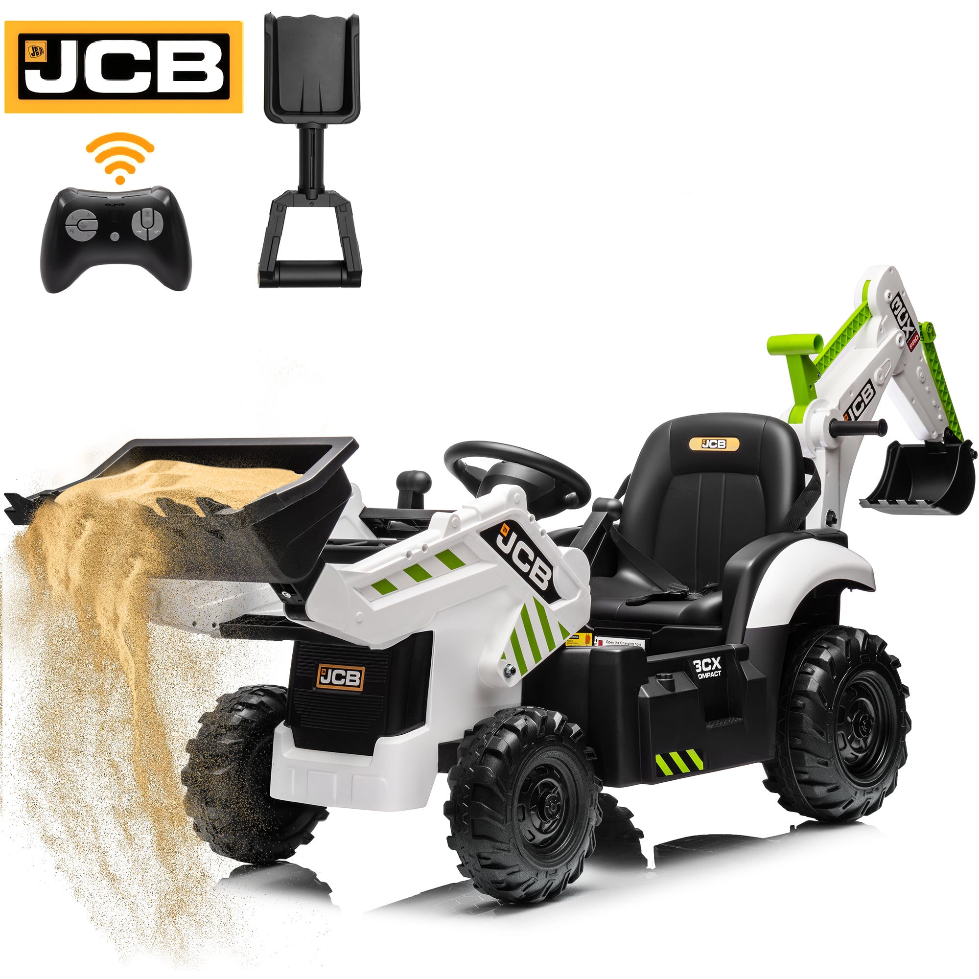 iYofe 24V Kids Ride on Excavator Toy Cars, JCB Powered Ride on Backhoe Construction Toy with Bluetooth, Electric Tractor Car with Remote Control, Digger and Loader for 3-6 Boys Girls