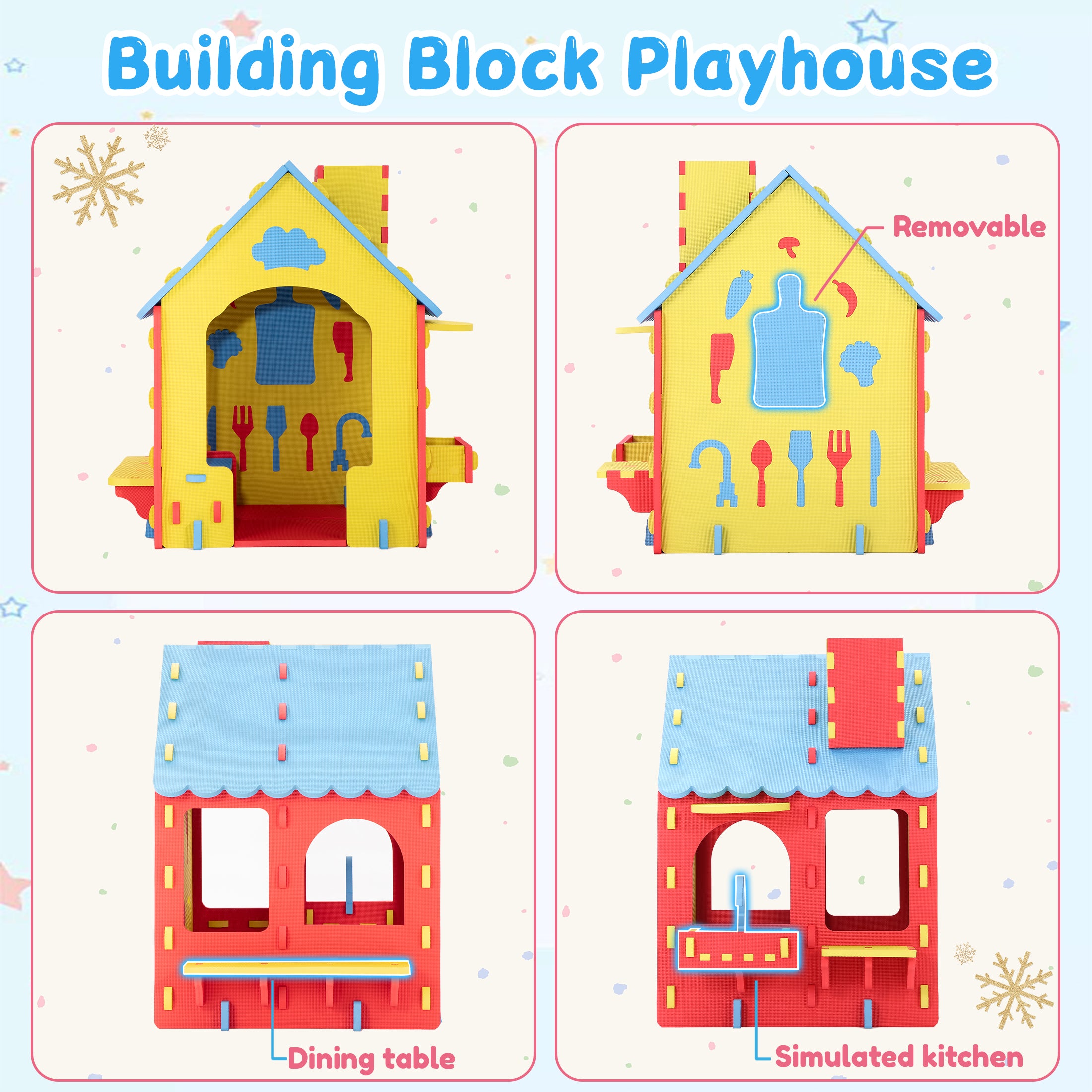 iYofe Playhouse for Kids Toddlers, Indoor & Outdoor PlayHouse, EVA Play Houses with Pretend Kitchen/Food/Cookware Set/Chair, Girls Boys Pretend Play Toy Gift, Screwless Easy Assembly