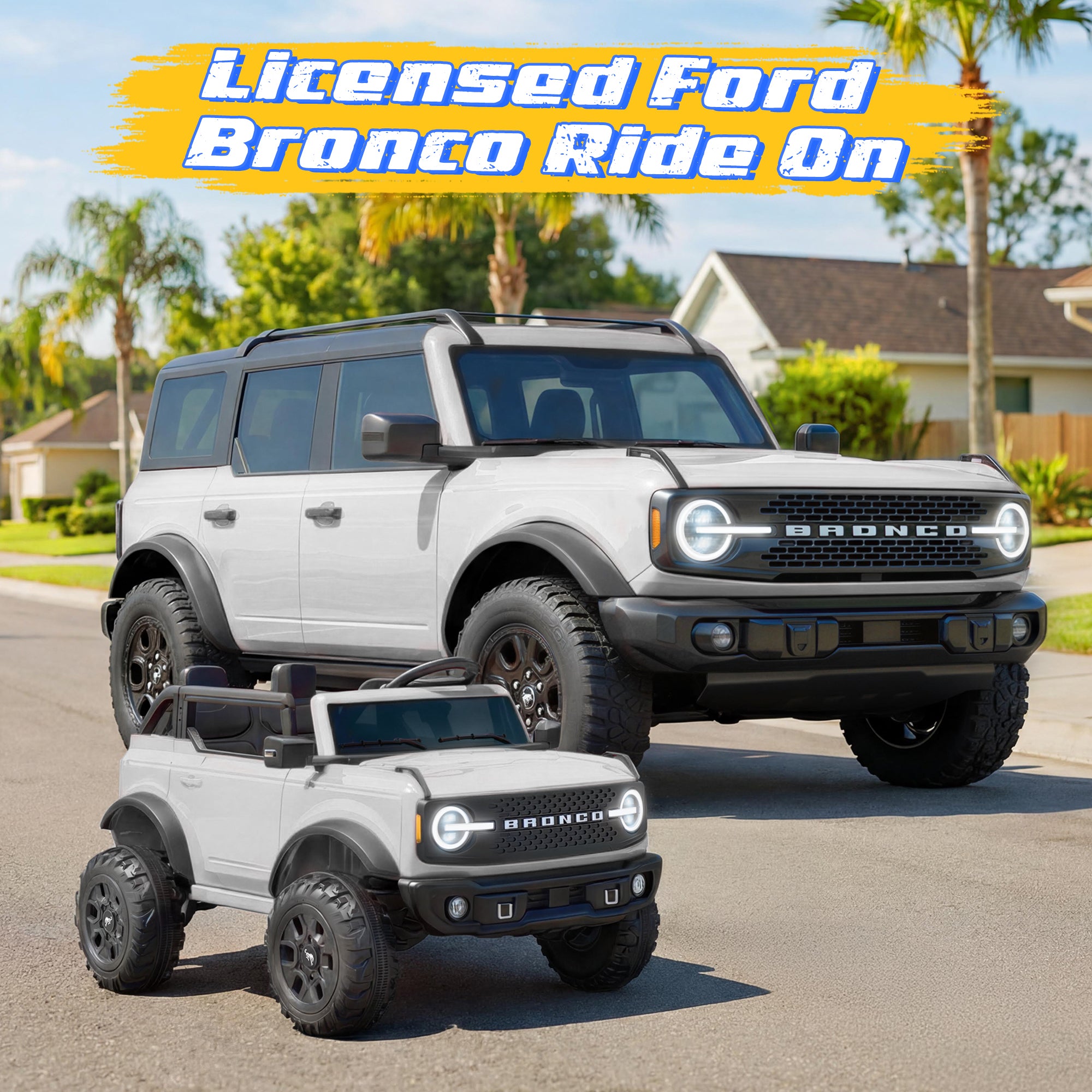 iYofe 24V Ride On Toys for Big Kids 2 Seat, Ford Bronco Base Powered Ride On Cars w/Remote Control, 4 Wheel Spring Suspension, Lights, Bluetooth, Kids Electric Car for Boys Girls Age 3-8, Pink