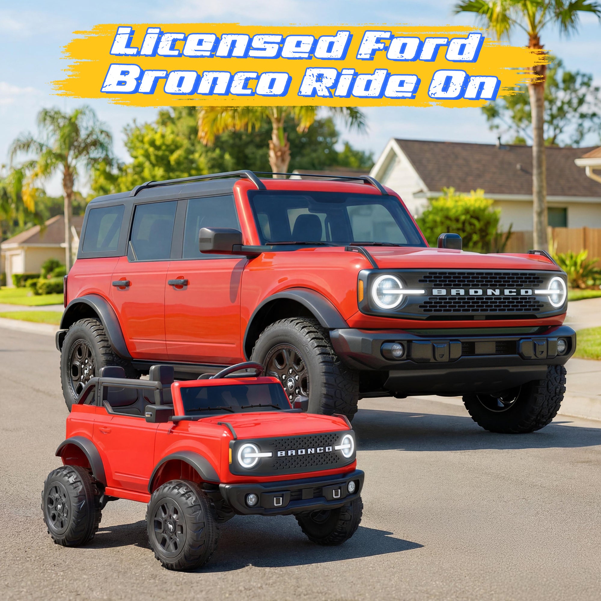 iYofe 24V Ride On Toys for Big Kids 2 Seat, Ford Bronco Base Powered Ride On Cars w/Remote Control, 4 Wheel Spring Suspension, Lights, Bluetooth, Kids Electric Car for Boys Girls Age 3-8, Pink