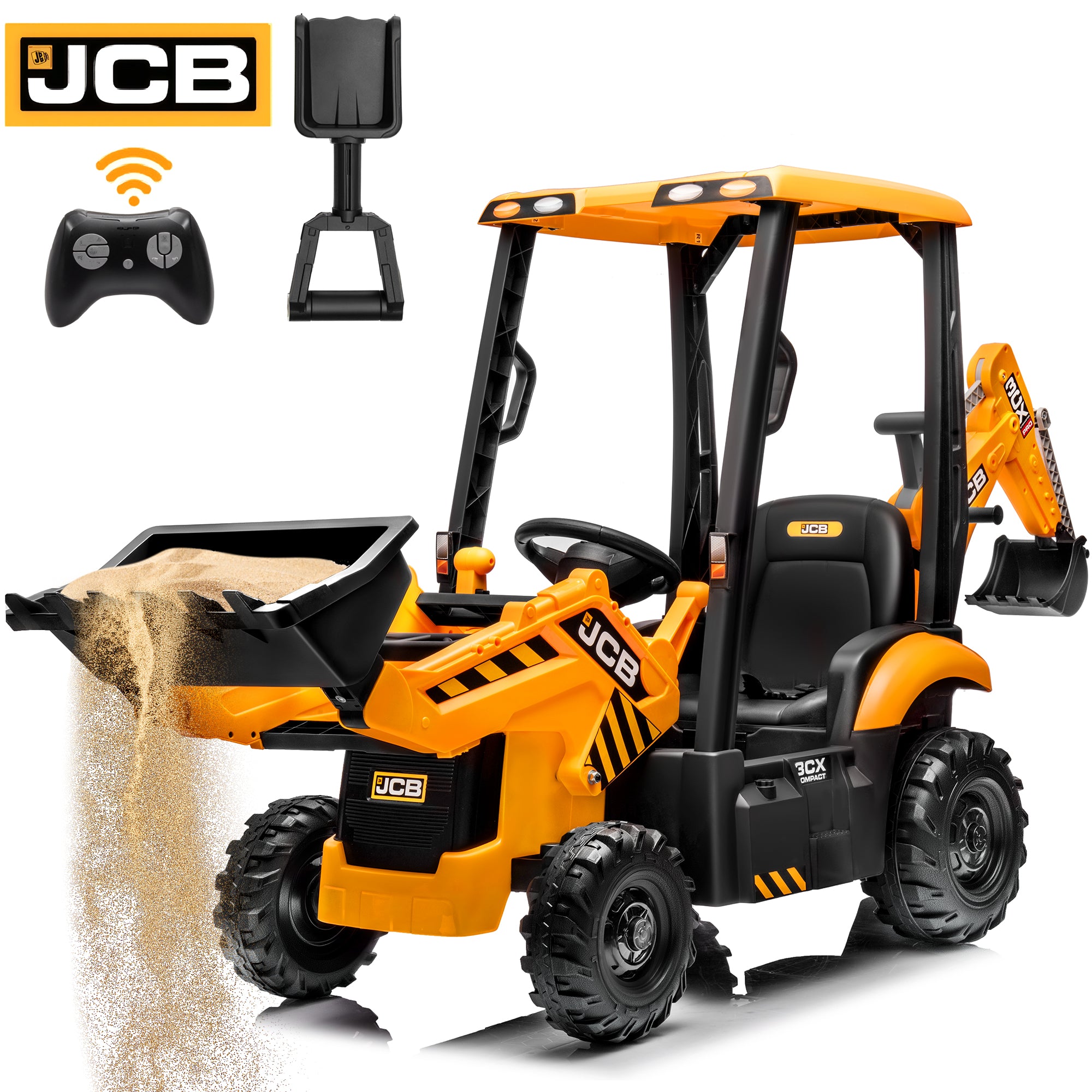 iYofe 12V Kids Ride on Excavator Digger Toy Cars, JCB Battery Powered Electric Tractor with Remote Control, Ride on Construction Truck w/ Shovel, Loader and Digger for 3-5 Boys Girls