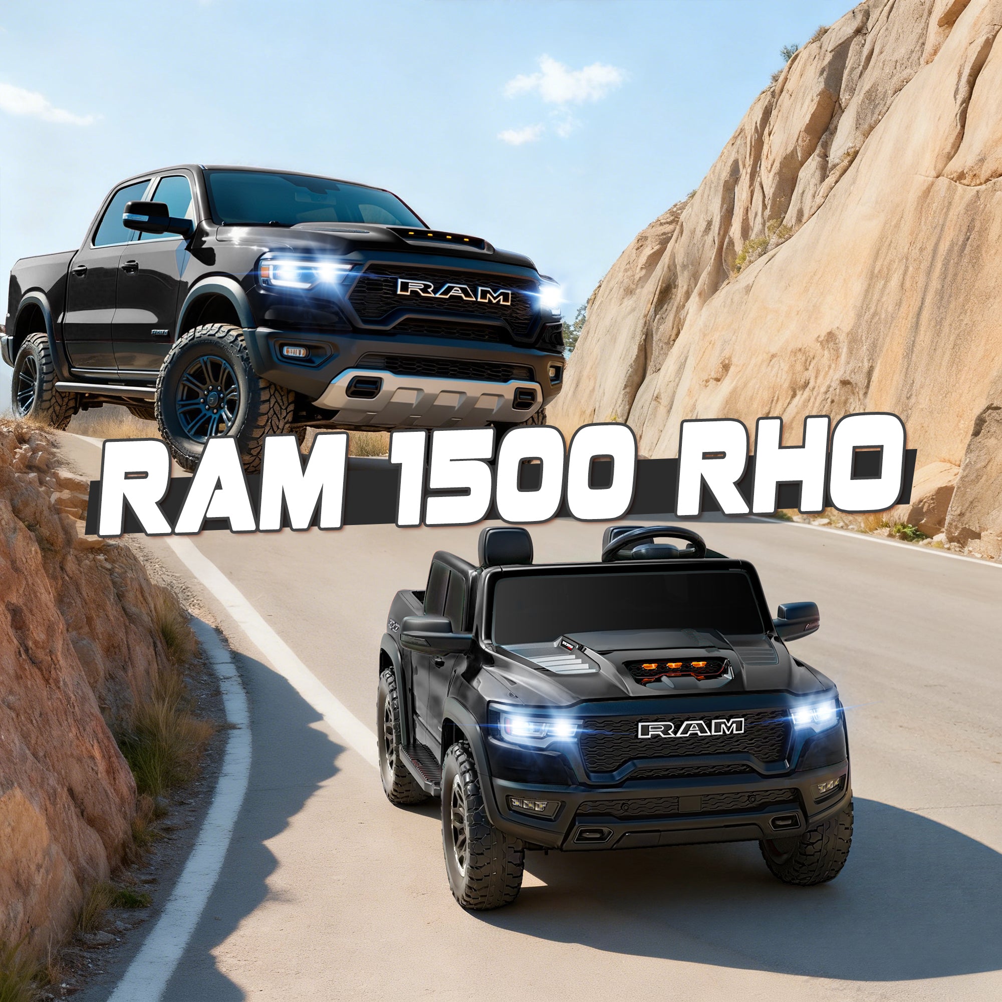 iYofe Ram 24V Ride on Car 2 Seater, Ram 1500 RHO Battery Powered Electric Car Truck with 4 Wheels, Ride on Toy with Remote Control for Big Kids Toddlers 3-8 Boys Girls, Bluetooth & Trunk