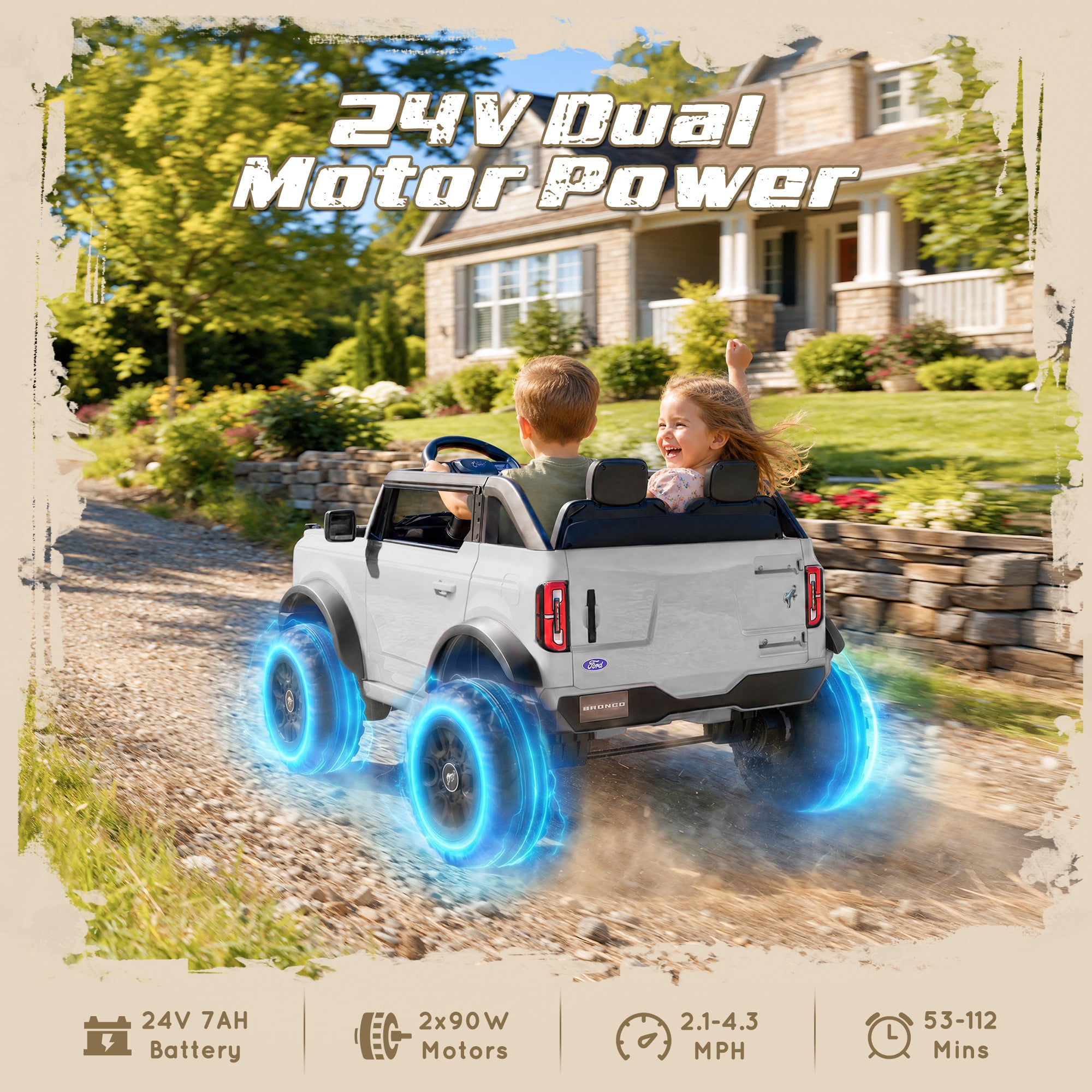 iYofe Ford Bronco Base 24V 2 Seater Ride On Car for Big Kids, Powered Ride On Toy with Parent Remote Control, Bluetooth Music, 4-Wheel Suspension, 3 Speeds, 24V Ride On for Kids Ages 3-8