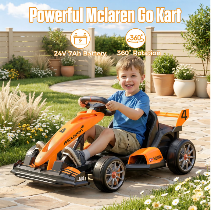 24V Electric Go Kart for Kids, McLaren Powered Drift Racing Go Cart W/ 400W Motor, Adjustable Seat, Kids Race Pedal Ride on Car Toy for Boy Girl
