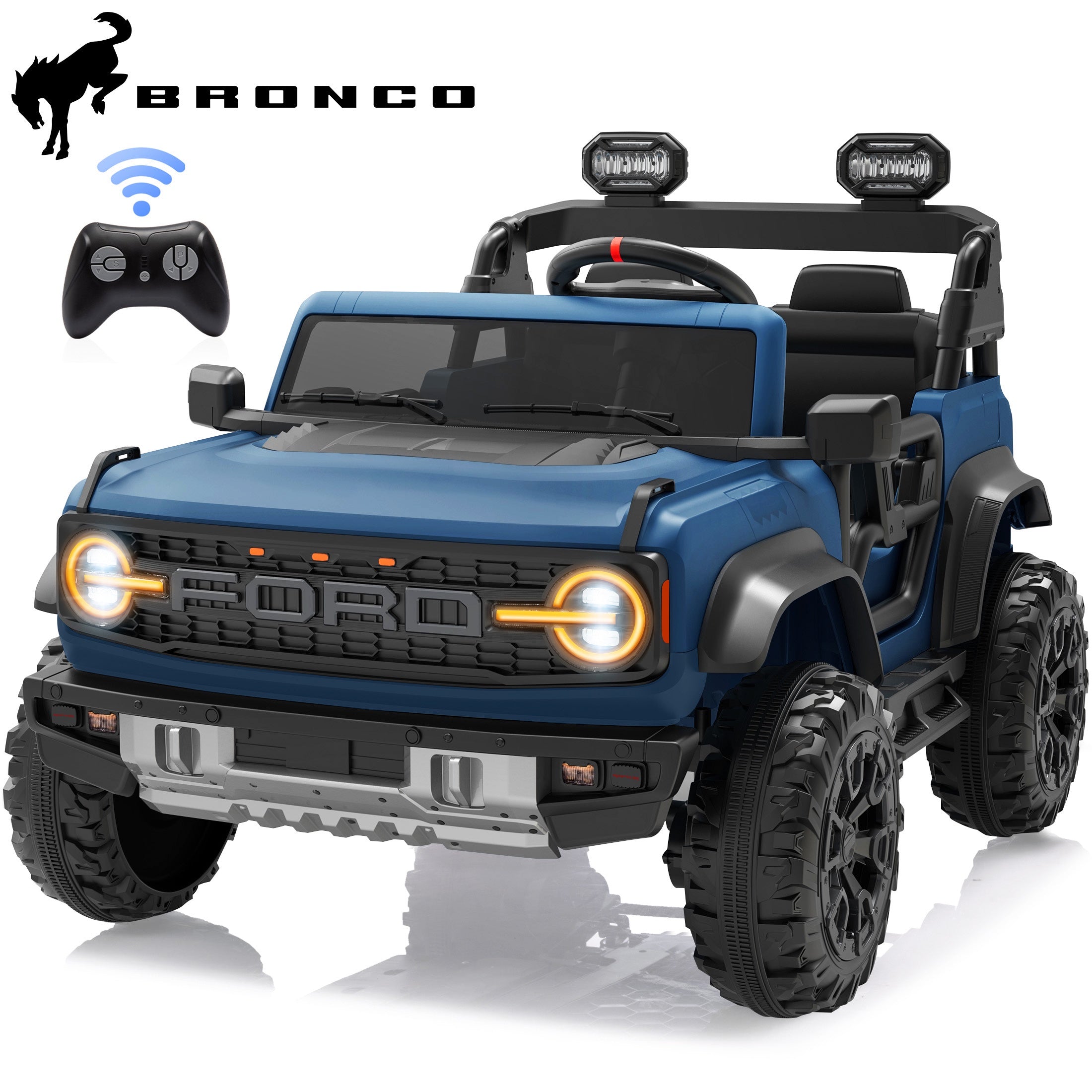 iYofe 24V 2 Seater Ride on Cars, Licensed Ford Bronco Raptor Powered Ride on Trucks with Remote Control, Spring Suspension, Bluetooth, LED Light, Ride on Toys for Kids Ages 3-8 Boy Girls Gift, Blue