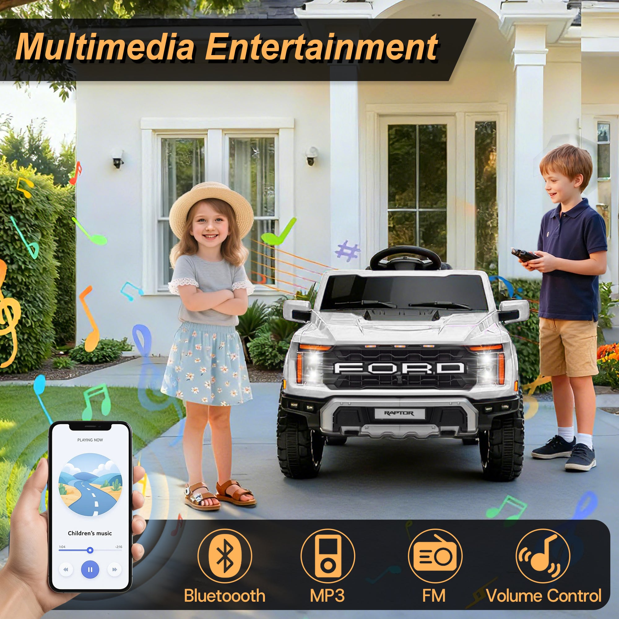 iYofe Ford Ride on Cars, 12V Ford F150 Raptor Powered Ride on Toys with Remote Control, Electric Car for Kids with Bluetooth/FM/Trunk, 4 Wheelers Truck for Toddlers Boys Girls Ages 3-6