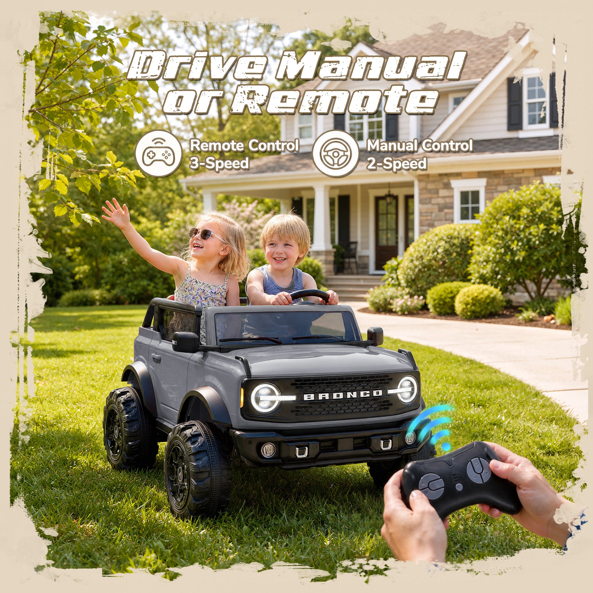 iYofe Ford Bronco Base 24V 2 Seater Ride On Car for Big Kids, Powered Ride On Toy with Parent Remote Control, Bluetooth Music, 4-Wheel Suspension, 3 Speeds, 24V Ride On for Kids Ages 3-8