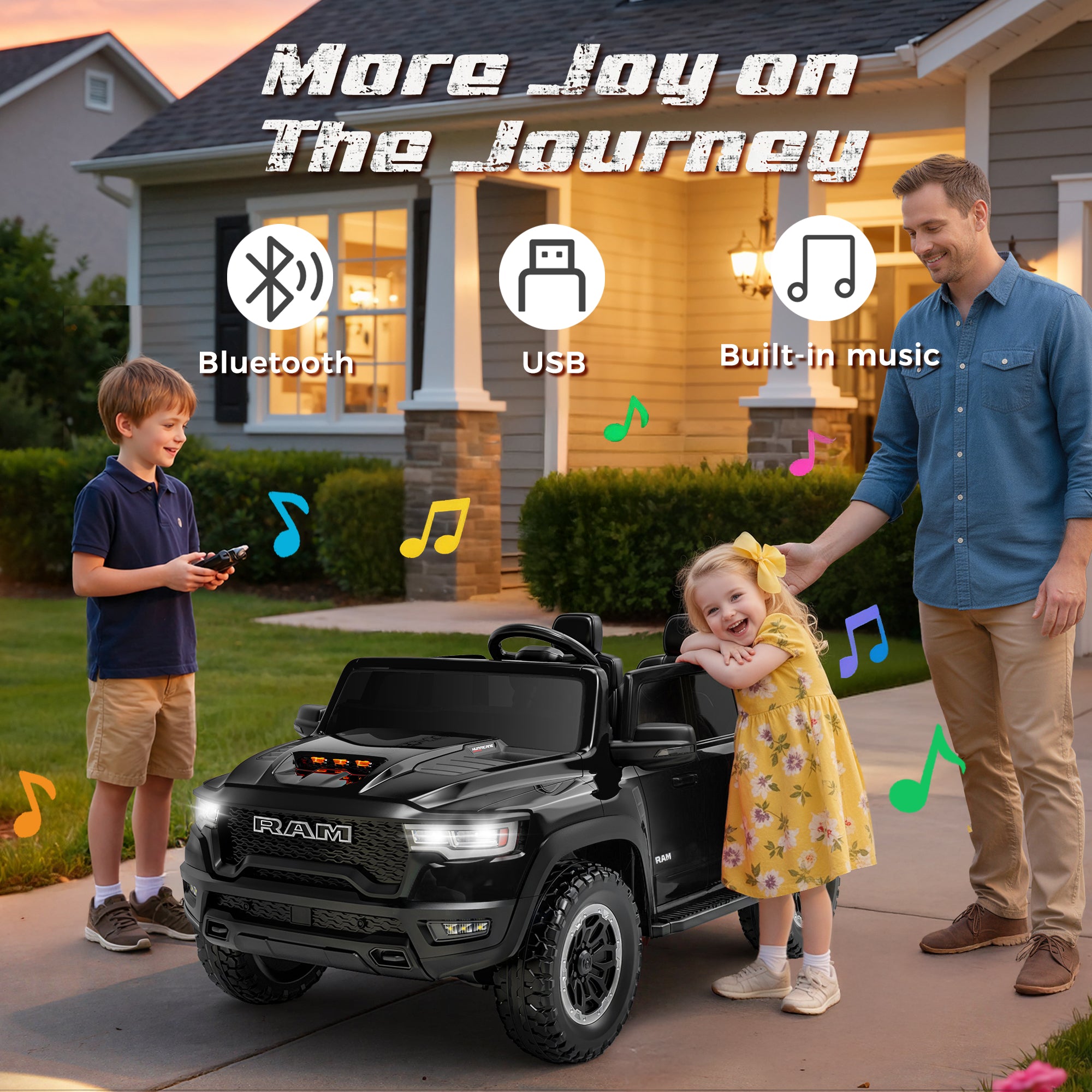 iYofe Ram 24V Ride on Car 2 Seater, Ram 1500 RHO Battery Powered Electric Car Truck with 4 Wheels, Ride on Toy with Remote Control for Big Kids Toddlers 3-8 Boys Girls, Bluetooth & Trunk