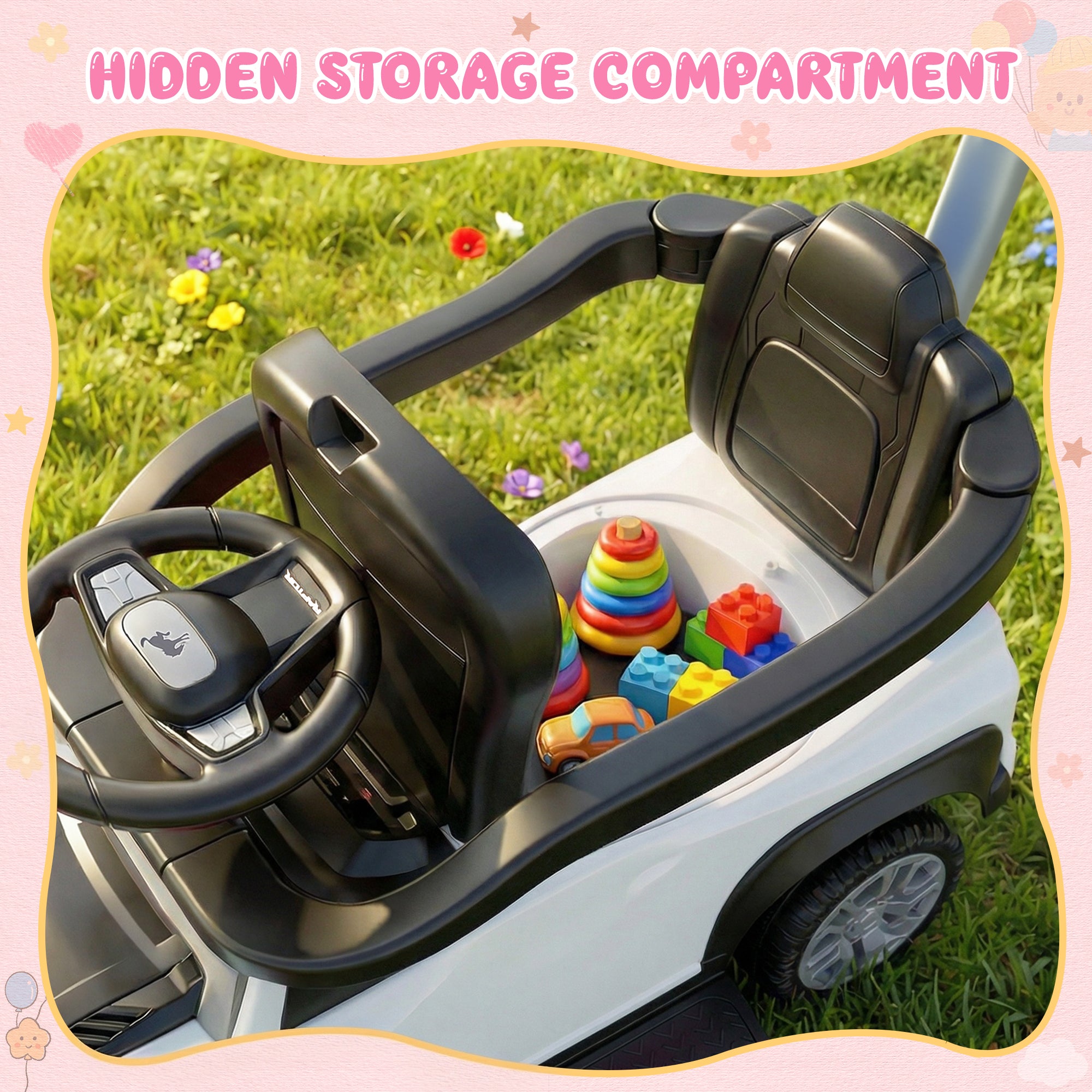 iYofe 3 In 1 Push Cars for Kids, Licensed Ford Bronco Ride On Toys w/Adjustable Handle, Canopy, Armrest Guardrail, Horn, Silent Wheels, Boys Girls Ride On Car for Toddlers Ages 18-36 Month