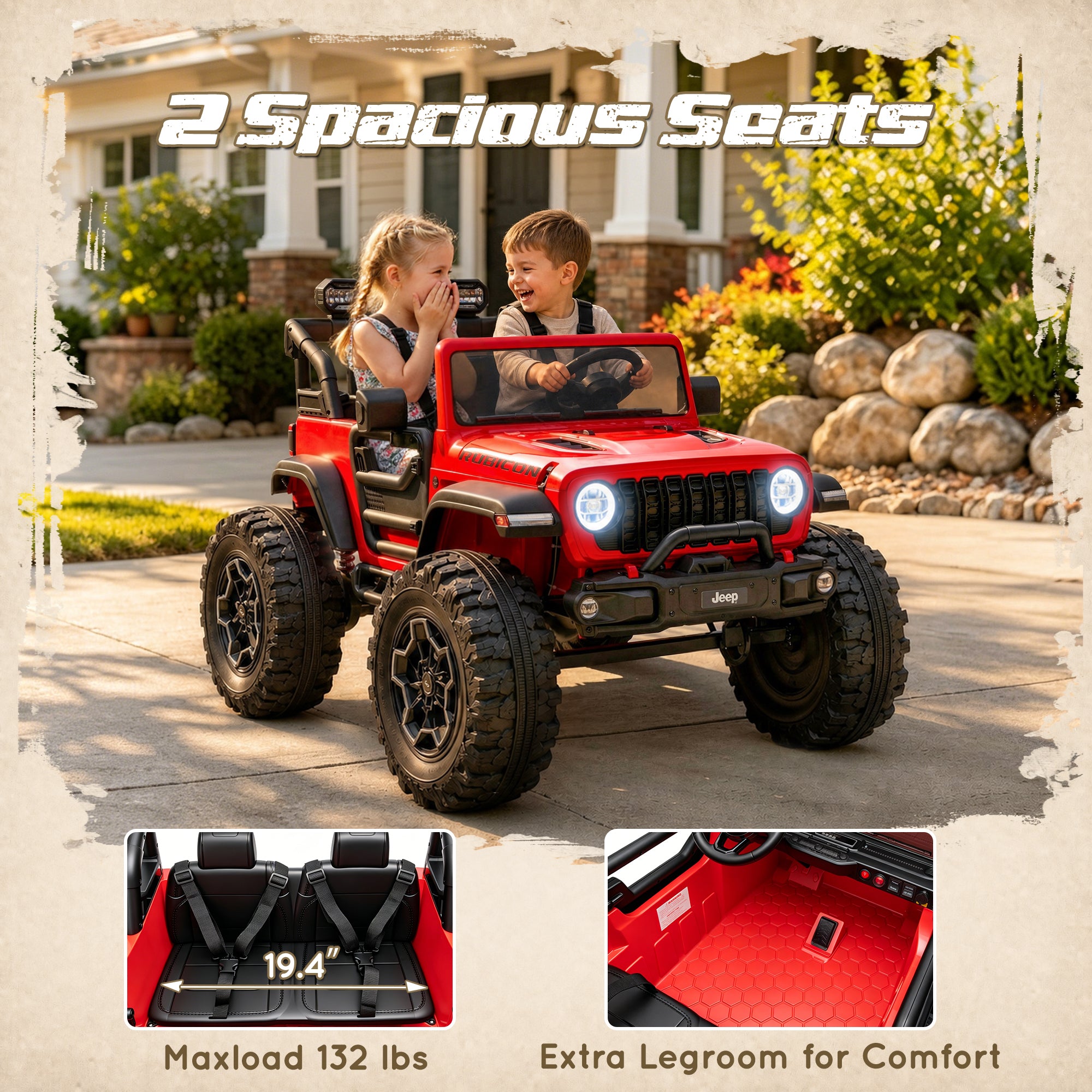 iYofe Jeep Wrangler Rubicon 24V 2 Seater Truck Powered Ride on with Remote Control&Bluetooth