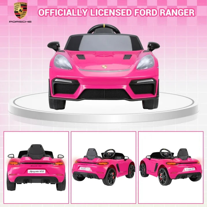 Porsche 718 Spyder 12V Powered Ride on Toys Car for Kids, 4 Wheel Suspension Ride on Cars with Remote Control, Bluetooth, Music, LED, Safety Belts, Training Wheels, Electric Car for Kids Toddler 3-6