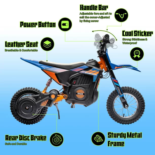 iYofe 24V Electric Dirt Bike, 250W Electric Motorcycle Ride On Toys, Battery Powered Motorcycle Electric Car, Up to 13.7 MPH for Kids Ages 13+ Blue