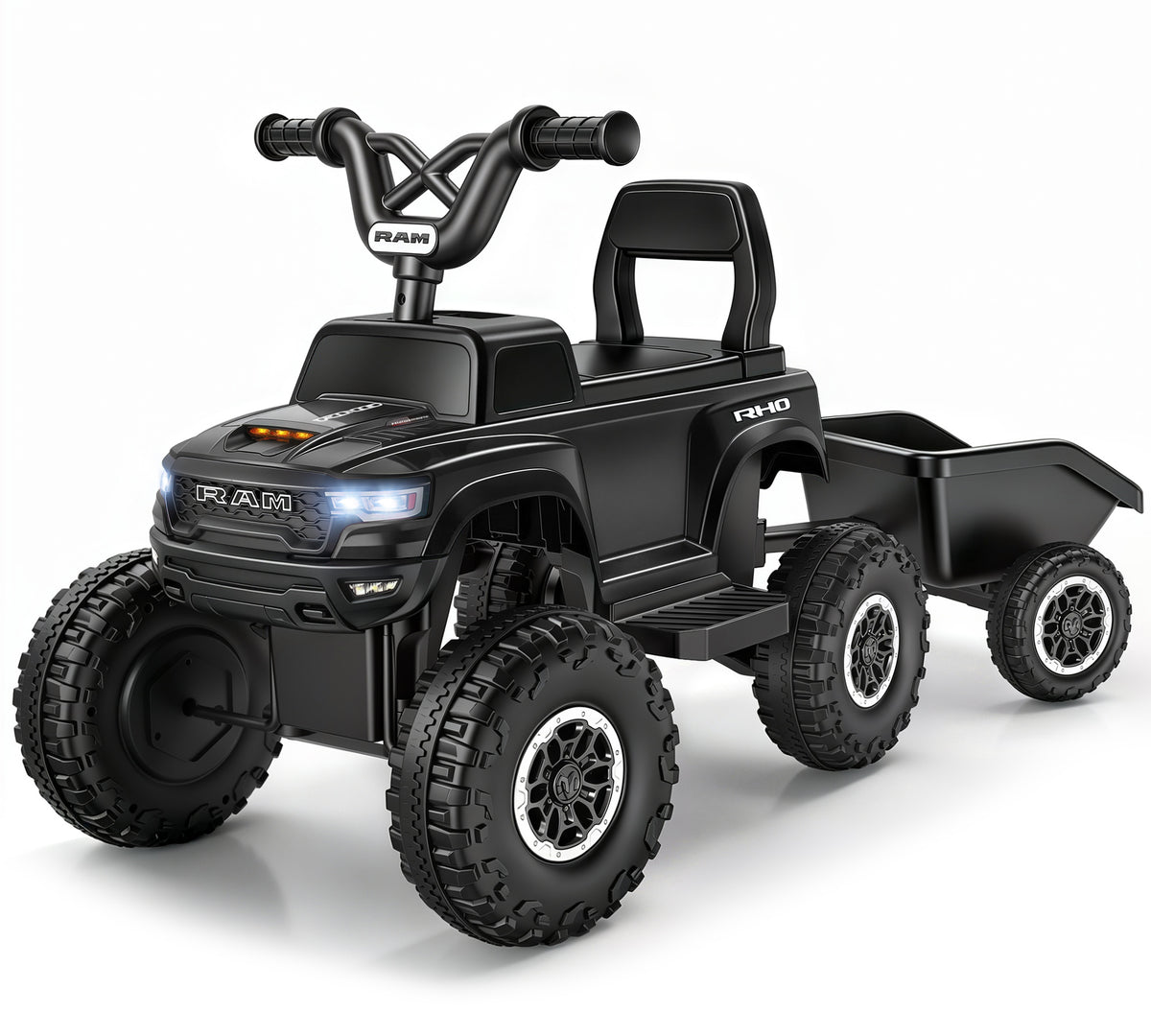 iYofe 12V Ram 1500 Ride on Toy with Trailer and Music, Battery Powered Kids ATV for Ages 2-4