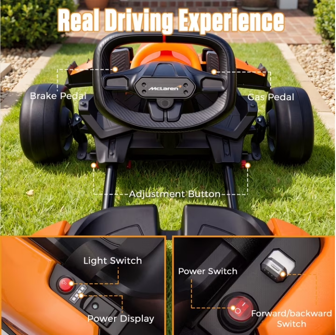 24V Electric Go Kart for Kids, McLaren Powered Drift Racing Go Cart W/ 400W Motor, Adjustable Seat, Kids Race Pedal Ride on Car Toy for Boy Girl