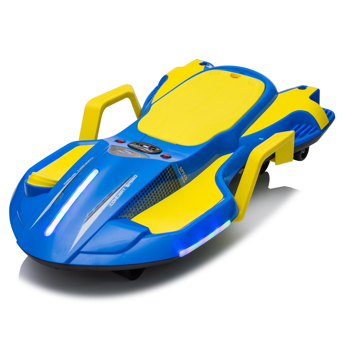 iYofe 24V Drift Cart 200W Kids' Electric Vehicles Child Ride On Toys for Age 6+ Boys and Girls with Helmet Knee Pads, Spray Function, Gravity Steering, Colorful Light, Music, Blue