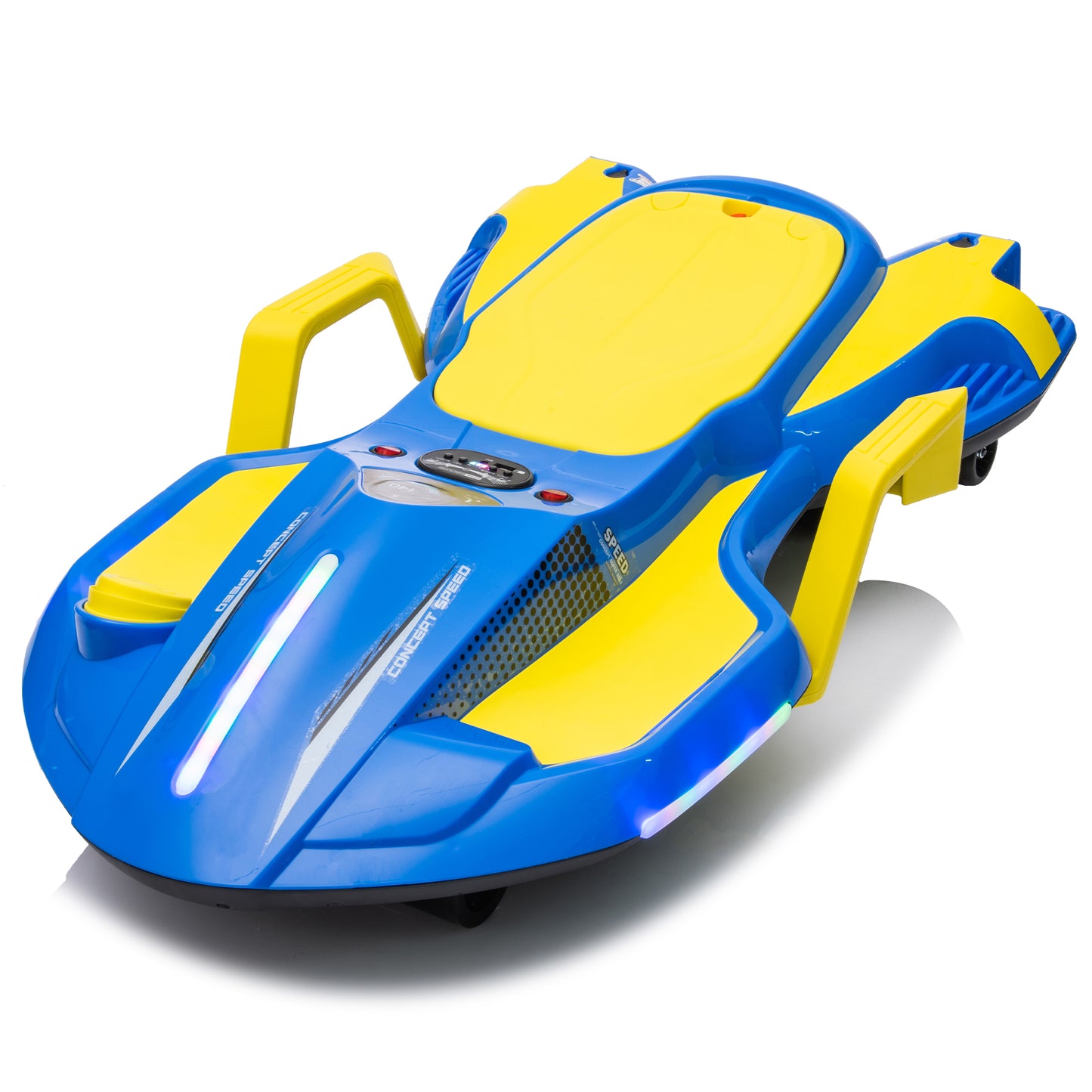 iYofe 24V Drift Cart 200W Kids' Electric Vehicles Child Ride On Toys for Age 6+ Boys and Girls with Helmet Knee Pads, Spray Function, Gravity Steering, Colorful Light, Music, Blue