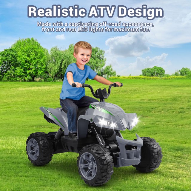 24V Powered Ride on Cars for Kids, 2 Wheel Suspension Ride on ATV Toys, Toddler Ride on Toy Cars, Music, Bluetooth and Power Display, Electric Cars ATV for Boys Girls, Gray