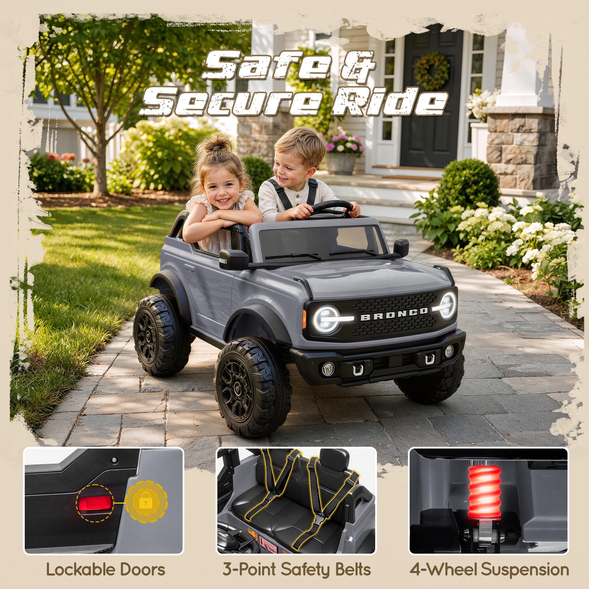iYofe Ford Bronco Base 24V 2 Seater Ride On Car for Big Kids, Powered Ride On Toy with Parent Remote Control, Bluetooth Music, 4-Wheel Suspension, 3 Speeds, 24V Ride On for Kids Ages 3-8